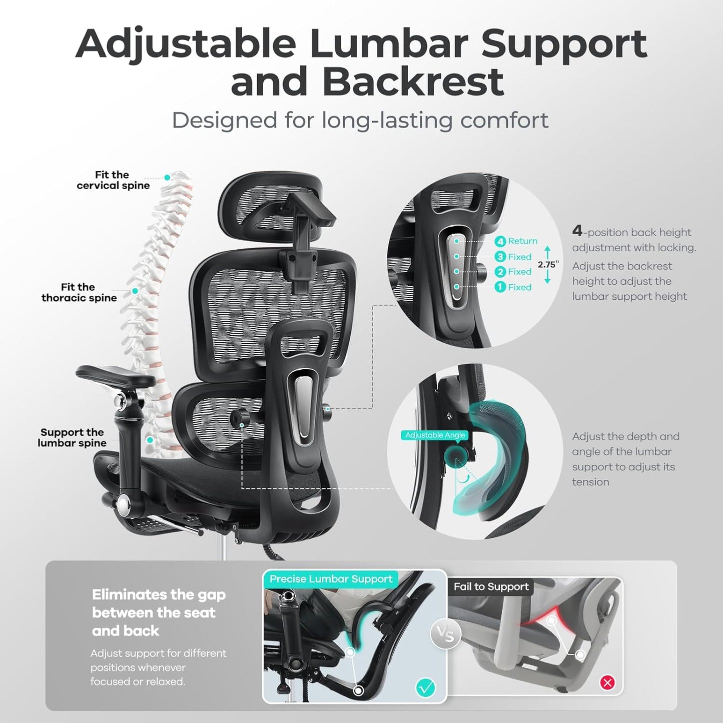 Ergonomic Office Chair with 9D Arms,Adjustable Seat Depth,3D Lumbar Support,135° Recline,3D Headrest & Footrest,Mesh Computer Desk Chair - Ultimate Comfort for Home & Executive Office Black