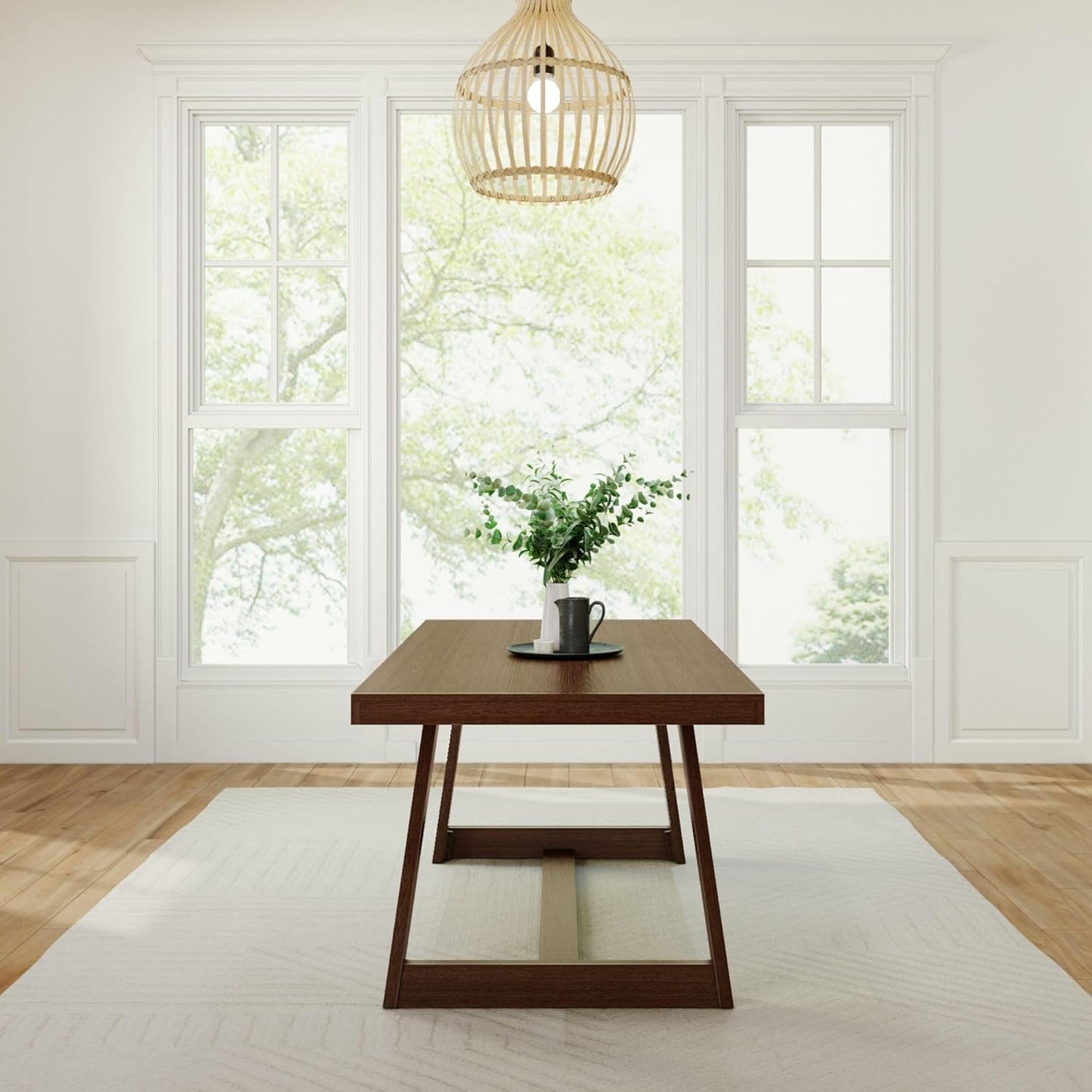 Plank+Beam 72 Inch Farmhouse Dining Table, Solid Wood Rustic Kitchen Table, Large Wooden Rectangular Dinner Table for Dining Room, Home Office, Living Room Furniture, Easy Assembly, Walnut Wirebrush