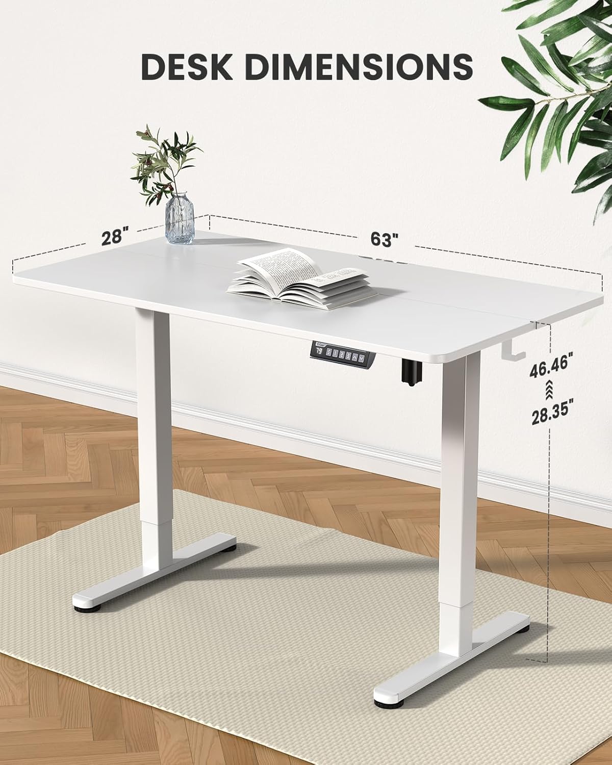 ErGear Height Adjustable Electric Standing Desk, 63 x 28 Inches Sit Stand up Desk, Large Memory Computer Home Office Desk with Two-Piece Desktop (White)