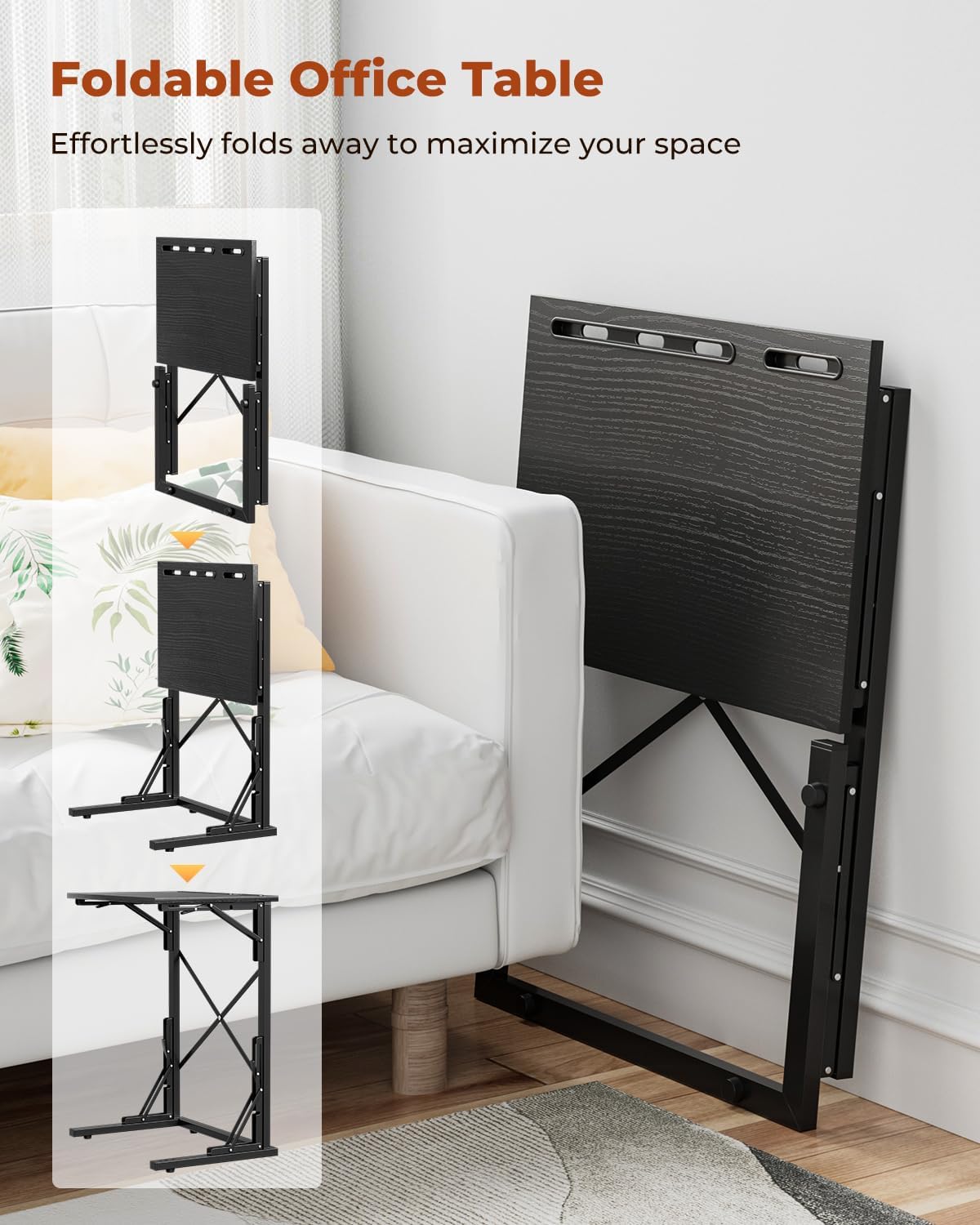 21''Wx28''H Folding TV Tray Set of 2, Small Foldable C-Shaped Tray Table for Eating with Tablet and Phone Slots, Slide Under Couch Side Table for Recliner, Living Room, Bedroom, Black