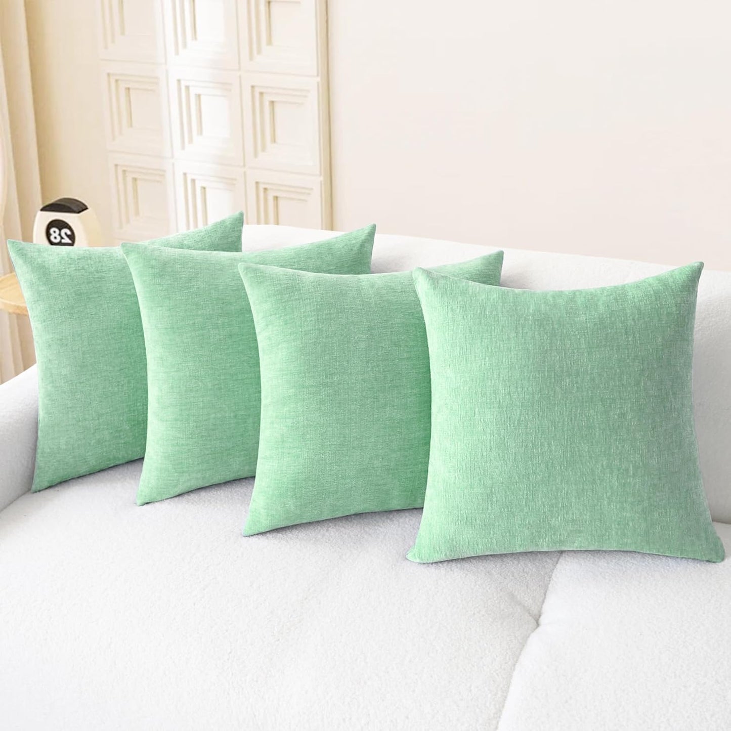CaliTime Throw Pillow Covers Decorative 18 X 18 Inches Pack of 4 Cozy Chenille Cushion Cases for Couch Sofa Bed Living Room Home Grey Green