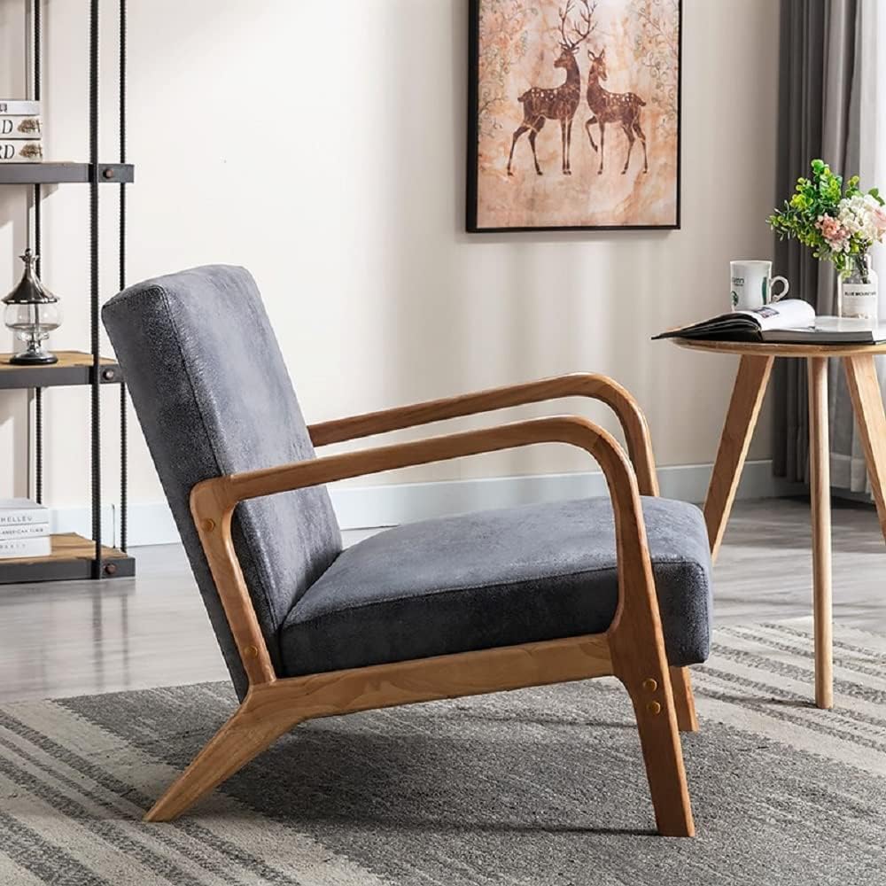 Container Furniture Direct Classic Comfortable Reading Small Modern Boho Microfiber Upholstered Lounge Armchair for Living Room, Reading, Bedroom, Office, and Small Spaces in Grey