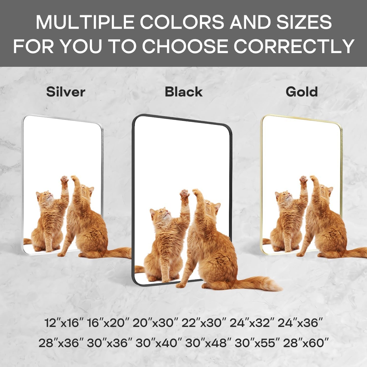 Wall Mount Mirror for Bathroom, Large Brushed Gold Metal Framed Rounded Corner Rectangular Vanity Mirror, Tempered Glass, Anti-Rust, Hangs Horizontally or Vertically (28" x 60", Gold)