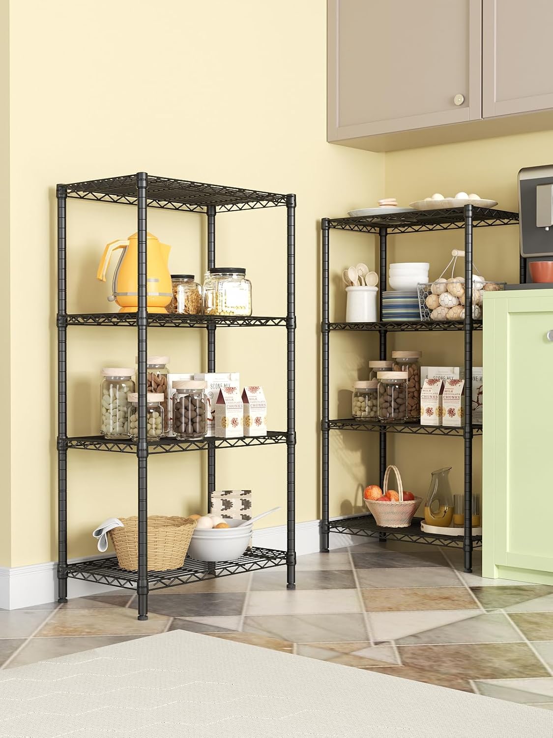 SINGAYE 4 Tier Storage Rack Wire Shelving Unit Shelves Metal for Pantry Closet Shelve Organization Kitchen Laundryroom 800Lbs Capacity 24" D x 14" W x 48" H Black