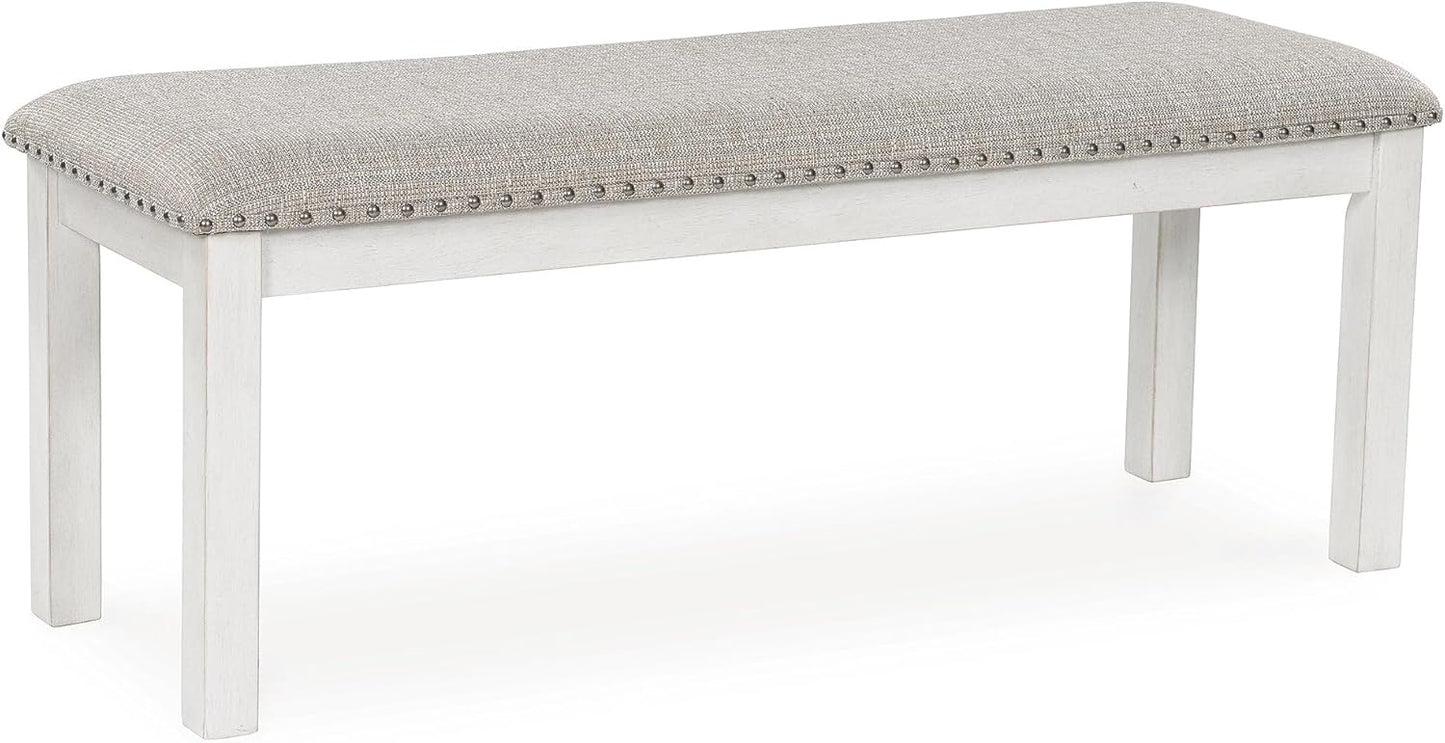 Signature Design by Ashley Robbinsdale Large Upholstered 48" W Dining Bench, Light Gray & White