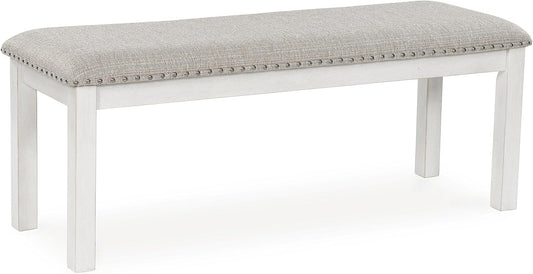 Signature Design by Ashley Robbinsdale Large Upholstered 48" W Dining Bench, Light Gray & White
