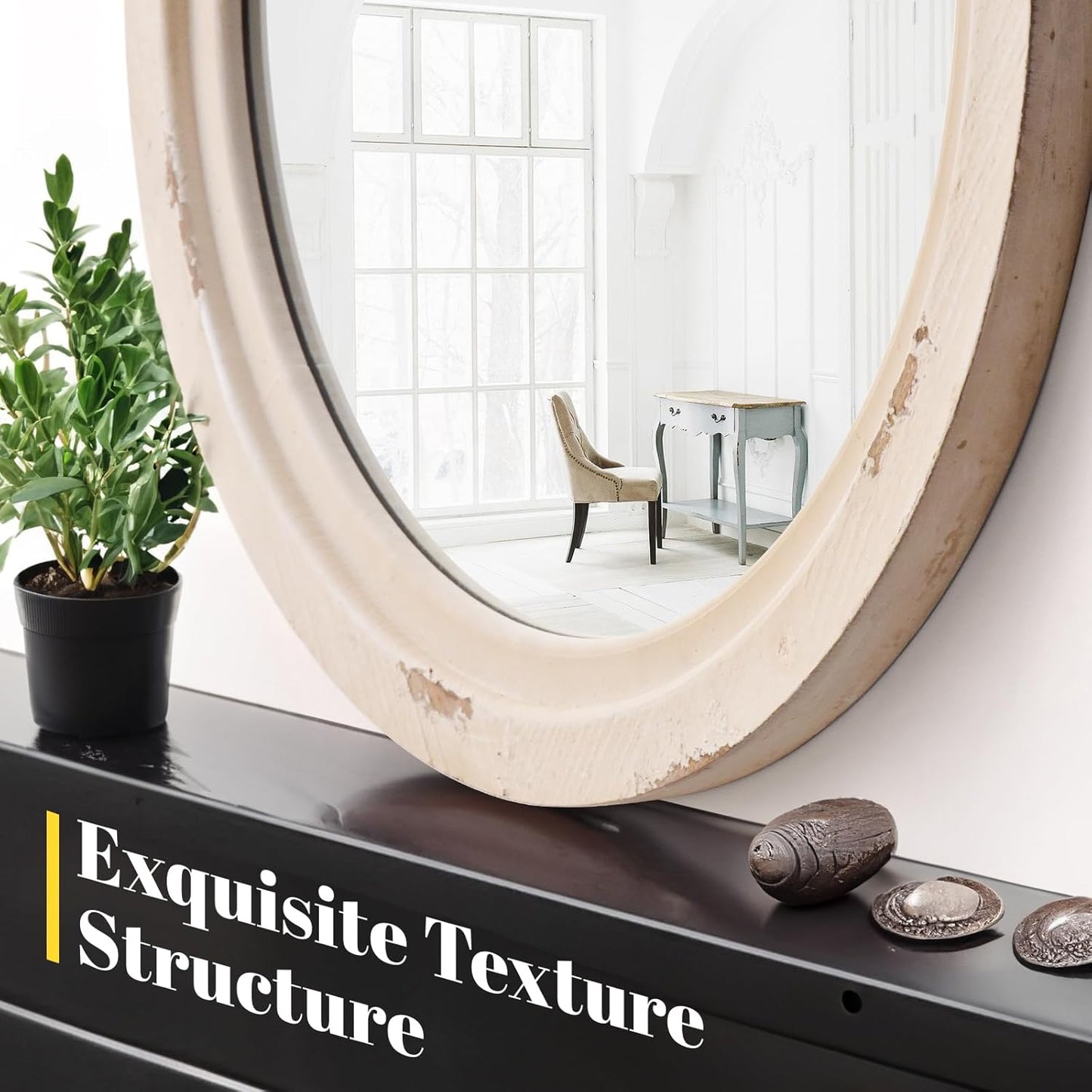 sawsile 20x30'' Rustic Oval Wood Mirror,Decorative Farmhouse Oval Mirrors,Vanity White Mirrors for Bedroom, Bathroom, Living Room,or Entryway