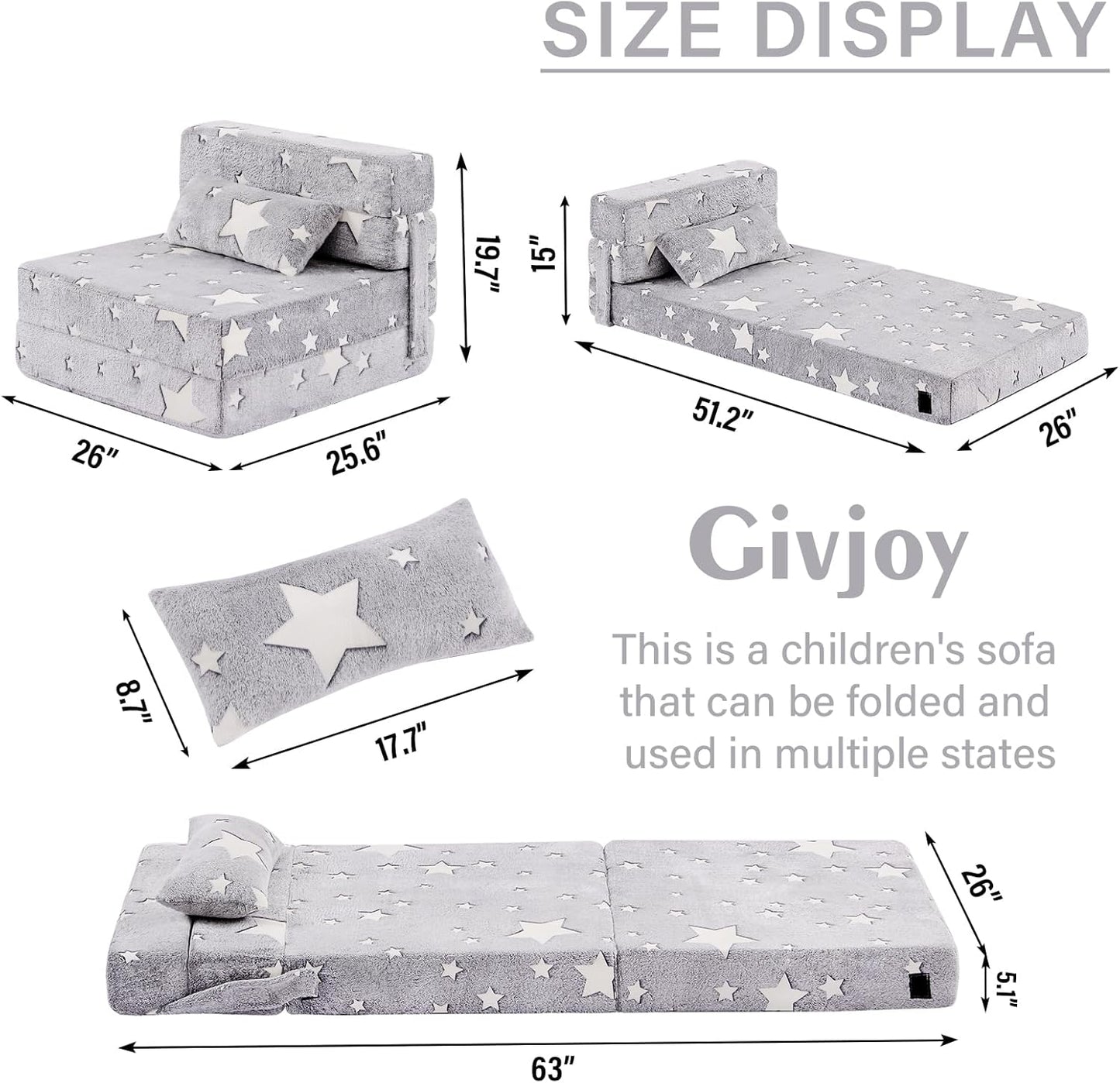 Folding Sofa Bed Floor Mattress for Kids with Pillow, Toddler Folding Floor Nap Mat for Sleeping, Child Fold Up Sofa Futon Folding Floor Lounger Chair Bed with Storage Bag