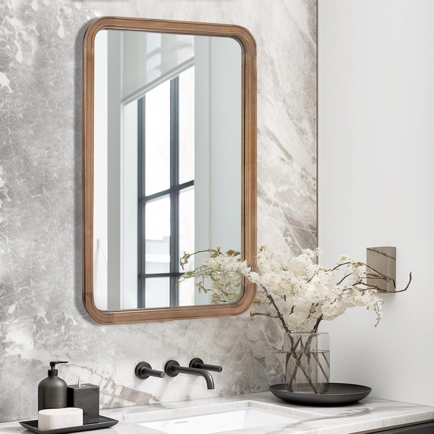 WallBeyond Wood Bathroom Mirror for Wall 20x30 Inch Wooden Frame Rectangle Mirror for Farmhouse Bathroom Vanity Wall Mounted Decorative Mirror (Horizontal/Vertical)
