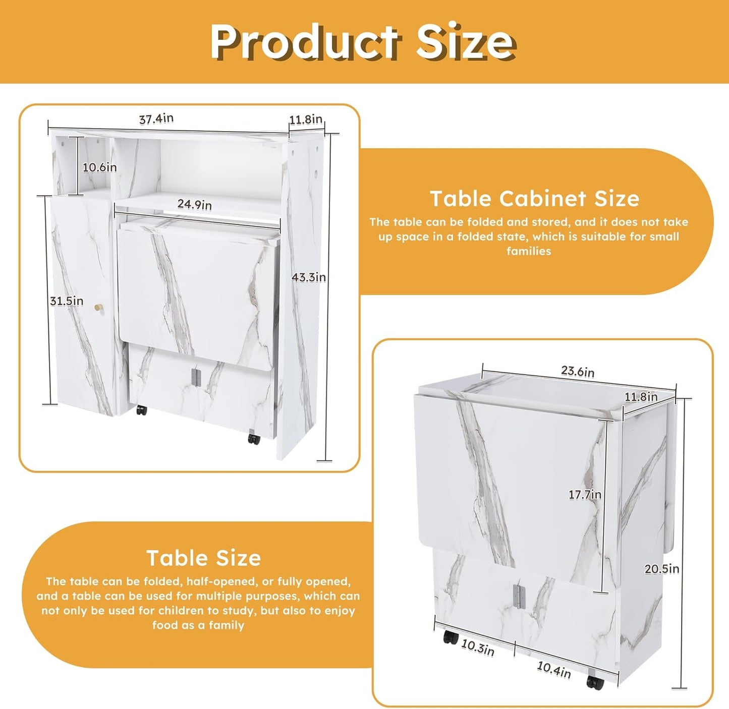 Ball & Cast Multifunctional Folding Dining Table with Wall-Mounted Sideboard & Storage,Wood Kitchen Island w/Four-in-one Socket and Silent Wheels,Space-Saving,Easy to Assemble,for Dining Room,White