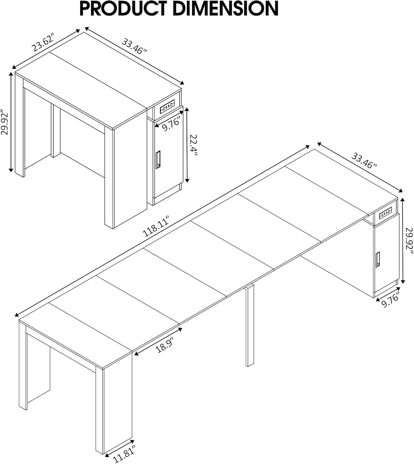 Expandable Dining Table, Convertible Table for Dining Room, Kitchen and Small Spaces, for 2-10 People(with Storage Cabinet and Outlet), White Marble
