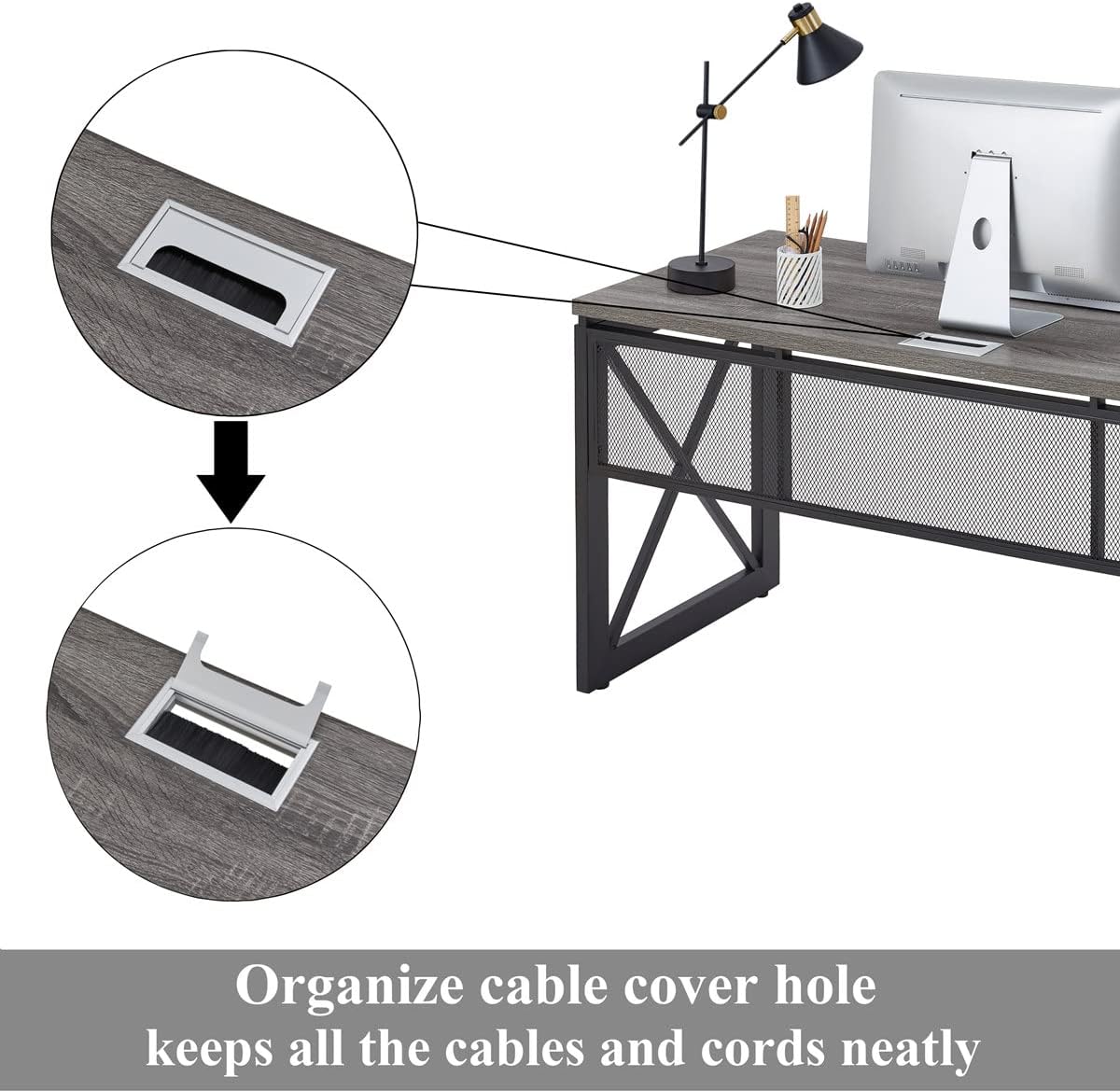 BON AUGURE Industrial Computer Desk, Rustic Wood Desks for Home Office, Sturdy Metal Writing Work Table (60 Inch, Dark Grey Oak)