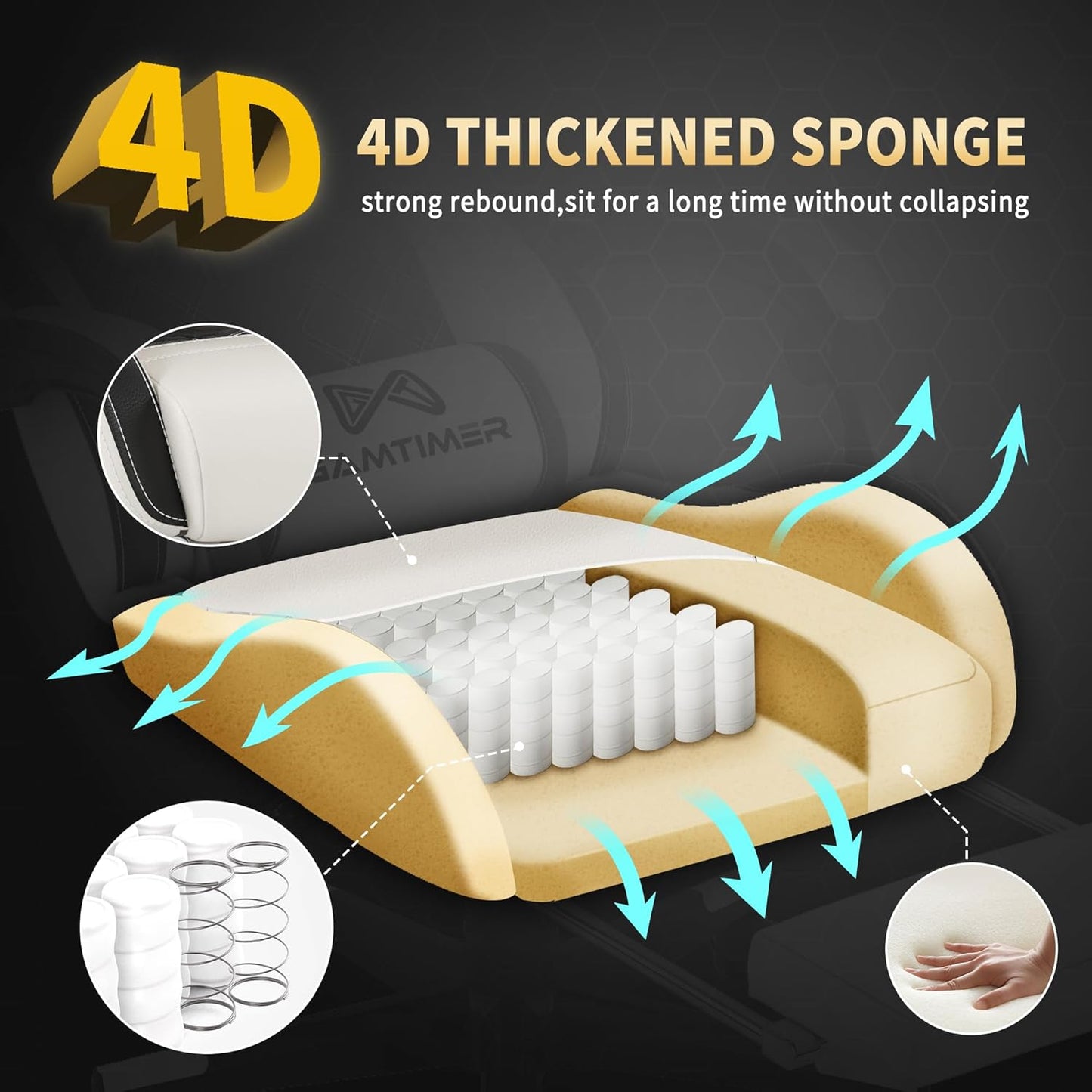 Gaming Chair, 400 lbs Adult Chair, High Back Computer Chair with Footrest and Linked Armrests, Office Video Game Chair with Lumbar Support(White)