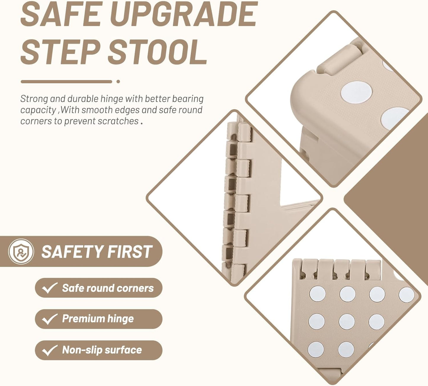 Delxo Folding Step Stool,9 Inch Lightweight Plastic Stepstool,Portable Collapsible Foldable Step Stool Non Slip Folding Stools for Kitchen Bathroom Bedroom in Khaki,1 Pack