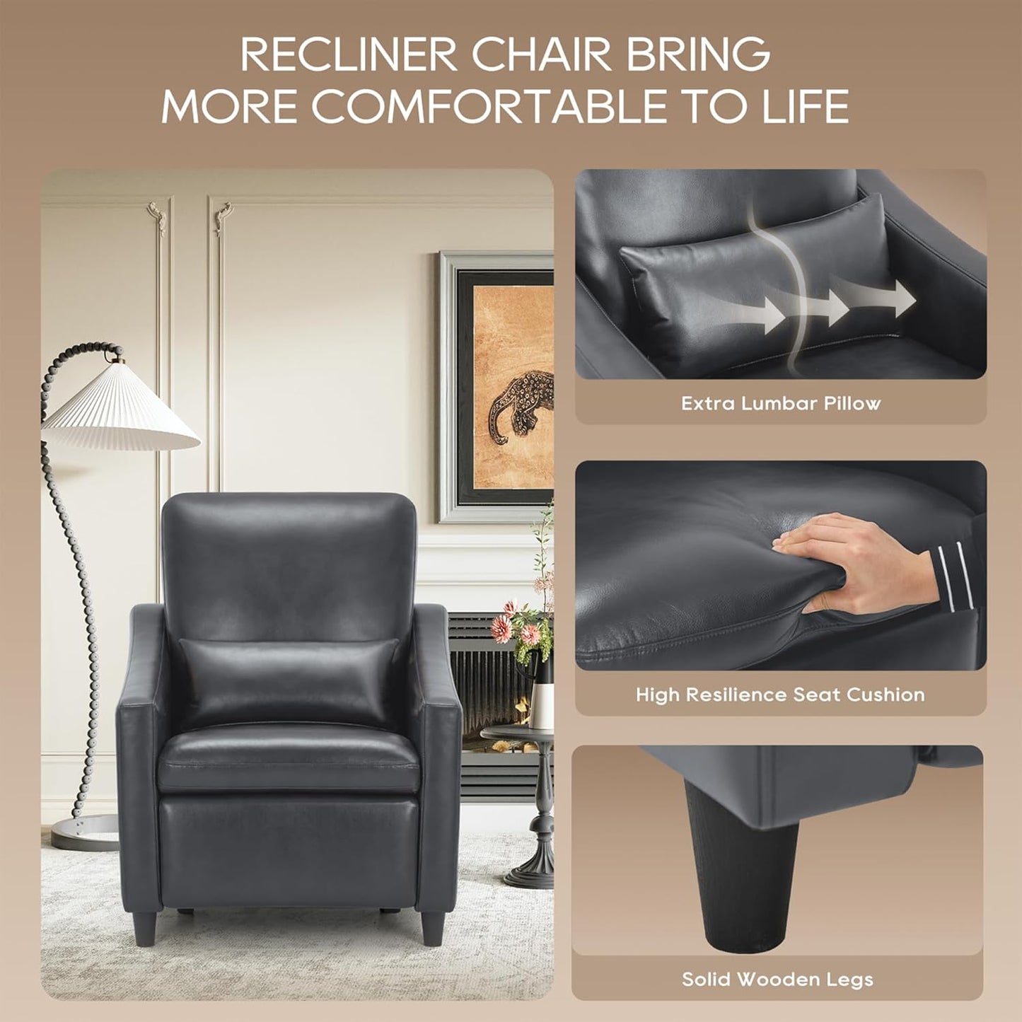 COLAMY Pushback Electric Recliner Chair Set of 2, Premium Leather Upholstery with Adjustable Angles, Extra Lumbar Pillow, Built-in Charging Port, Business-Casual Style for Living Room,Black