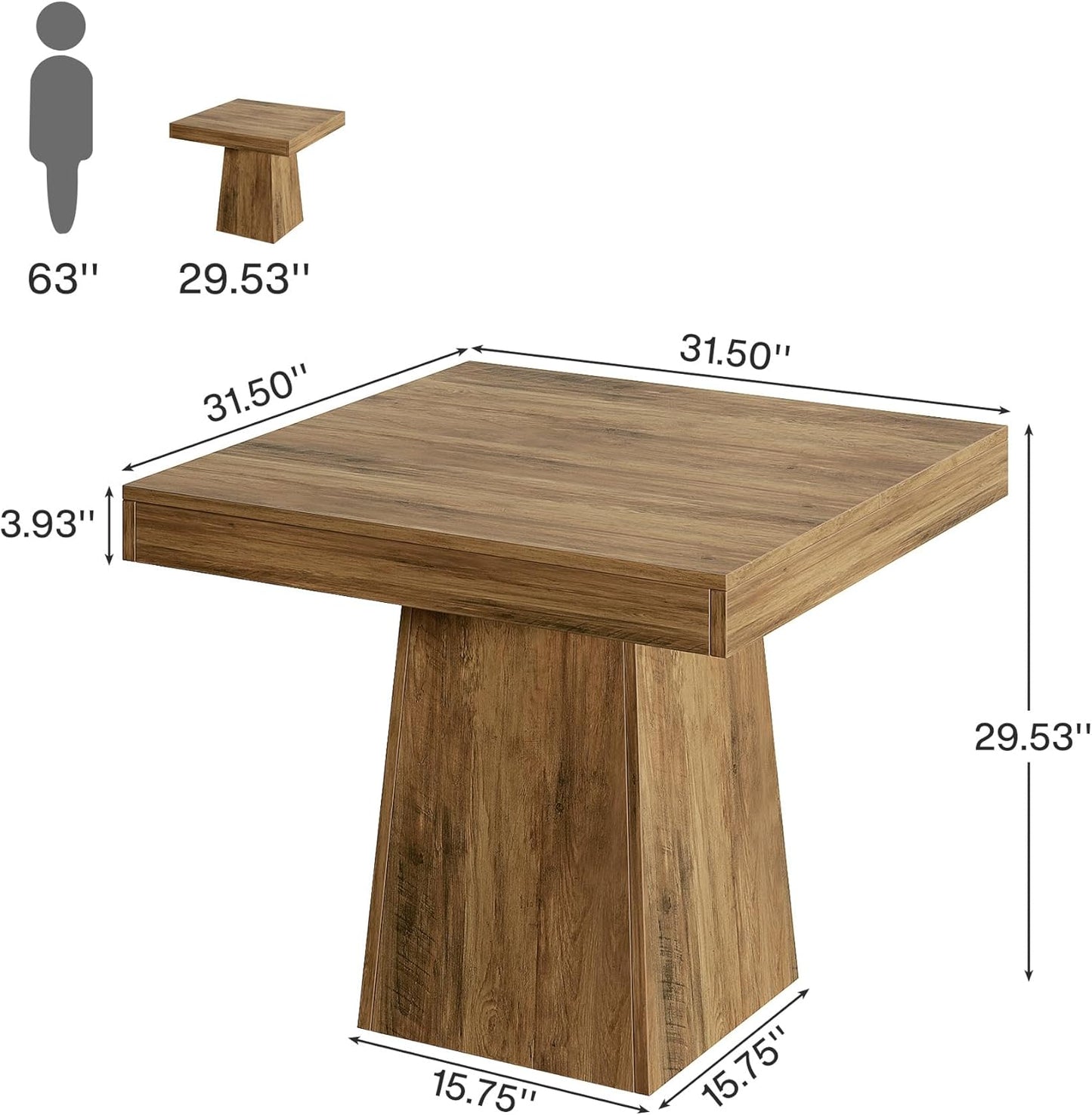 Tribesigns Square Dining Table for 4, 31.5-Inch Small Kitchen Table with Sturdy Pedestal Base, Farmhouse Dinner Table for Dining Room, Living Room, Kitchen (Brown)
