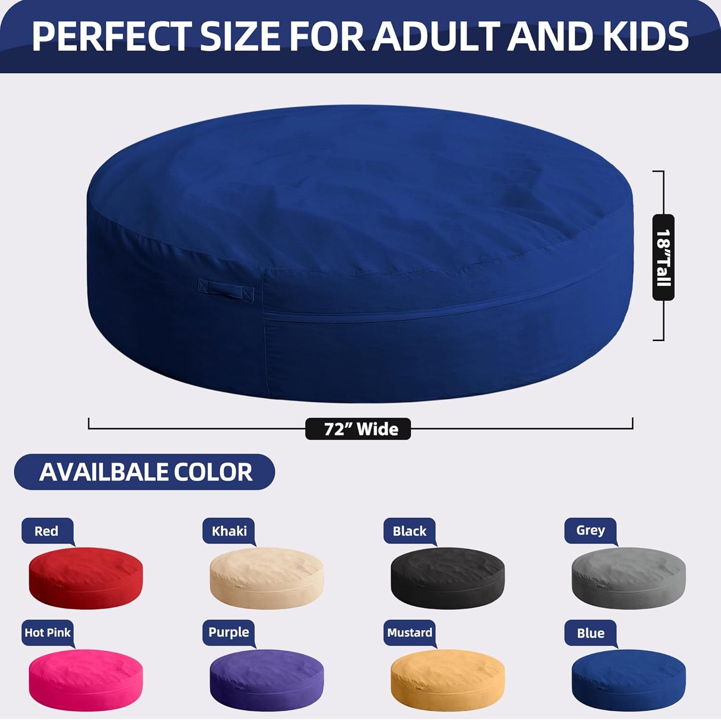 HABUTWAY XX-Large Bean Bag Chair: Giant 7' Memory Foam Furniture Bean Bag Chairs for Adults with Microfiber Cover 7Ft (Blue)