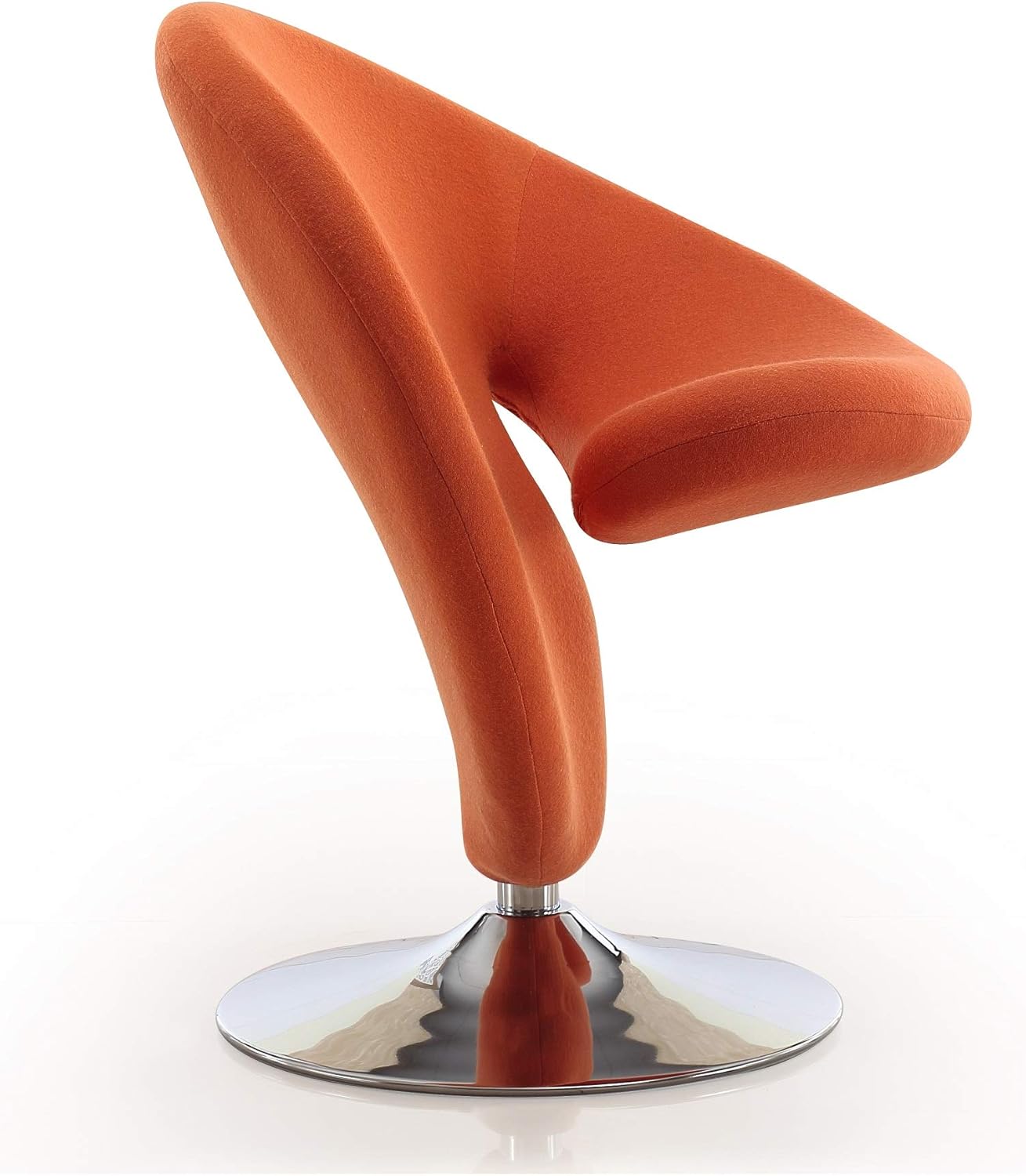 Manhattan Comfort Curl Swivel Accent Chair Set of 1 with 360° Turn, Fully Assembled, Upholstered in Wool Blend, Modern Ergonomic Design with Polished Chrome Base, Set of 1, Orange