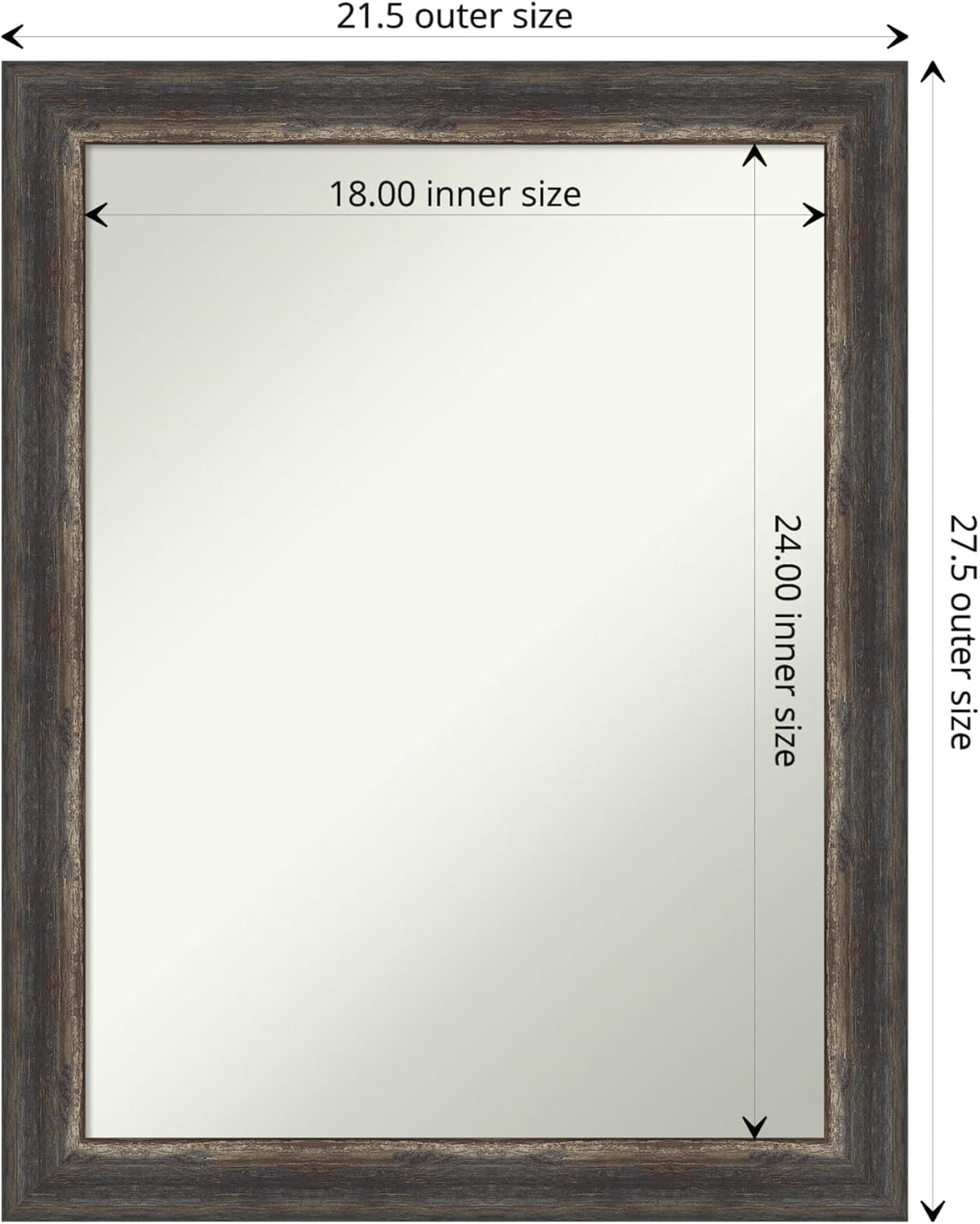 Amanti Art Brown Bathroom Mirror for Over Sink, 29x23 Bark Rustic Char Rectangle Vanity Mirror, Medium Country Rustic Frame, Hangs Horizonally and Vertically, Bathroom Wall Decor, Non-Beveled Edge