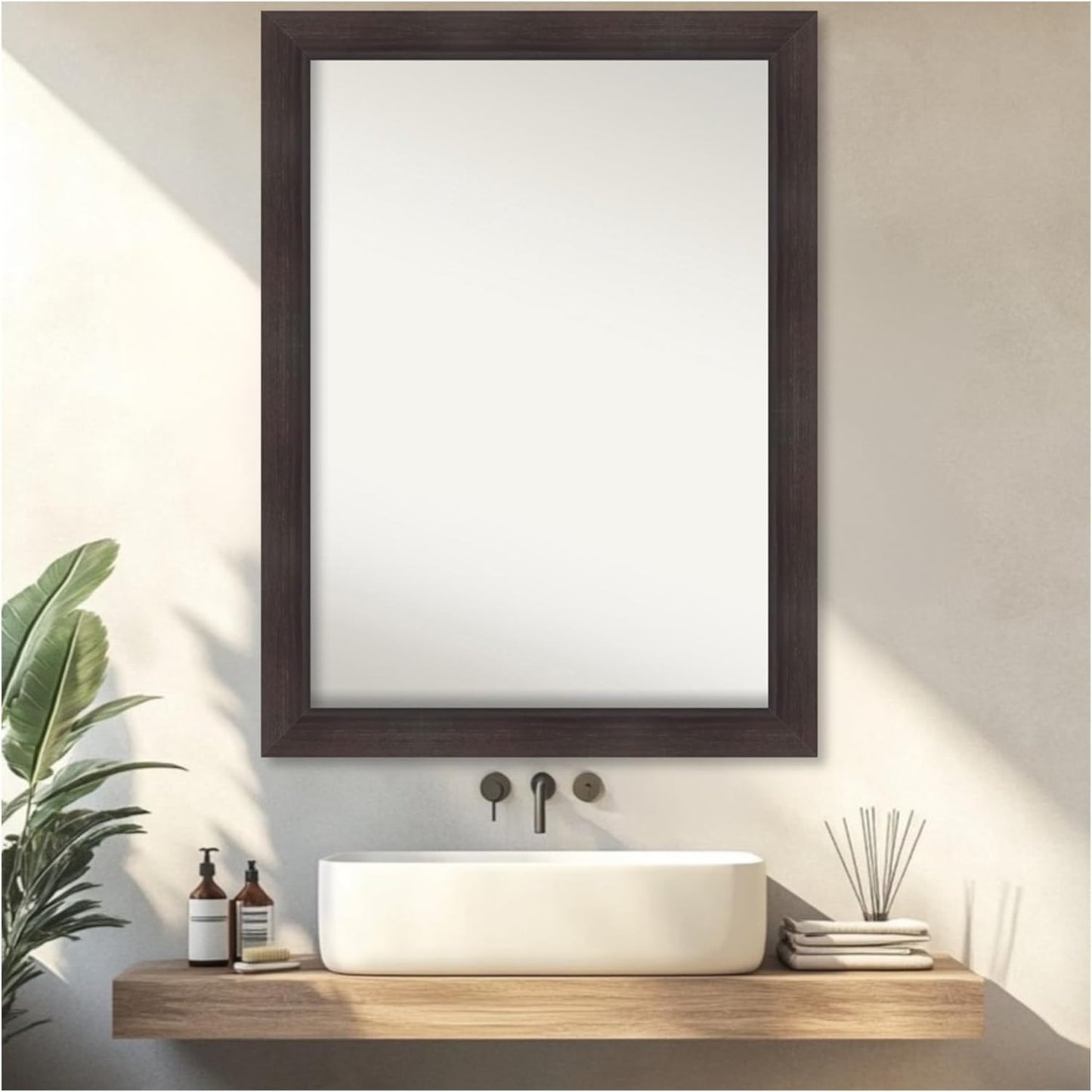 Amanti Art Brown Bathroom Mirror for Over Sink, 33x44 Sloped Espresso Rectangle Vanity Mirror, X-Large Modern Frame, Hangs Horizonally and Vertically, Bathroom Wall Decor, Non-Beveled Edge