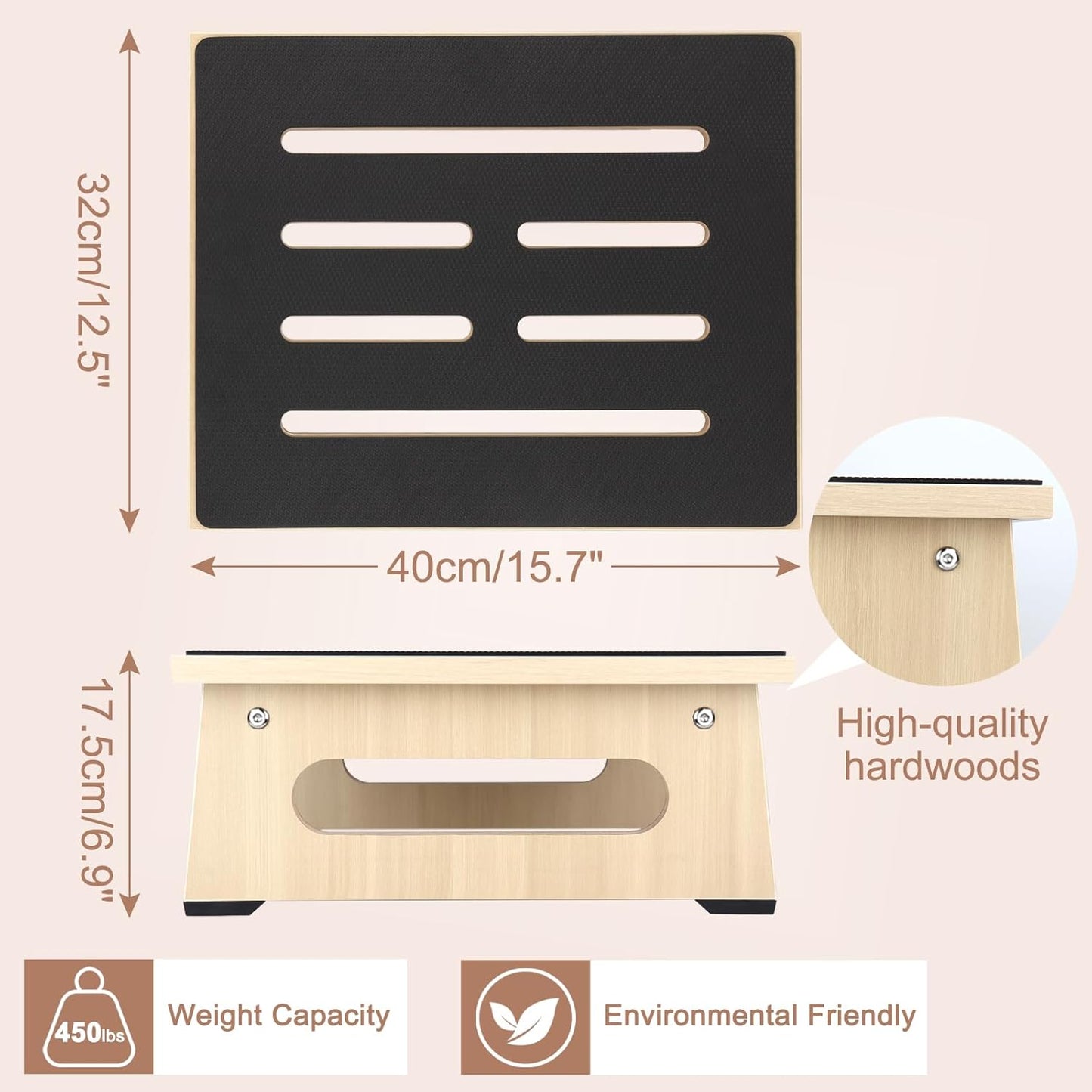 One Step Stool for Adults Seniors with Non-Slip Rubber Stepping Feet, Heavy Duty Platform Step Stools, 6.9 in Portable Bed Steps for High Beds for Bathroom, Bedroom, Kitchen & Kids Bedside Support