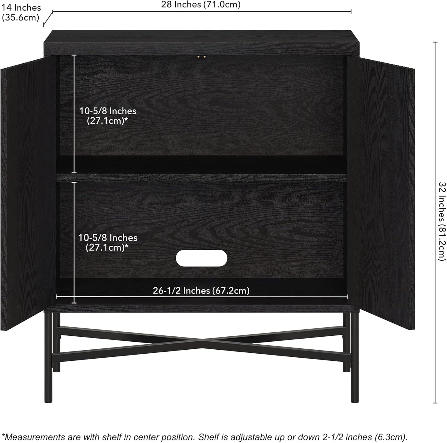Henn&Hart Brighton Accent Cabinet, 28" Wide(15" D x 28" W x 32" H), Black