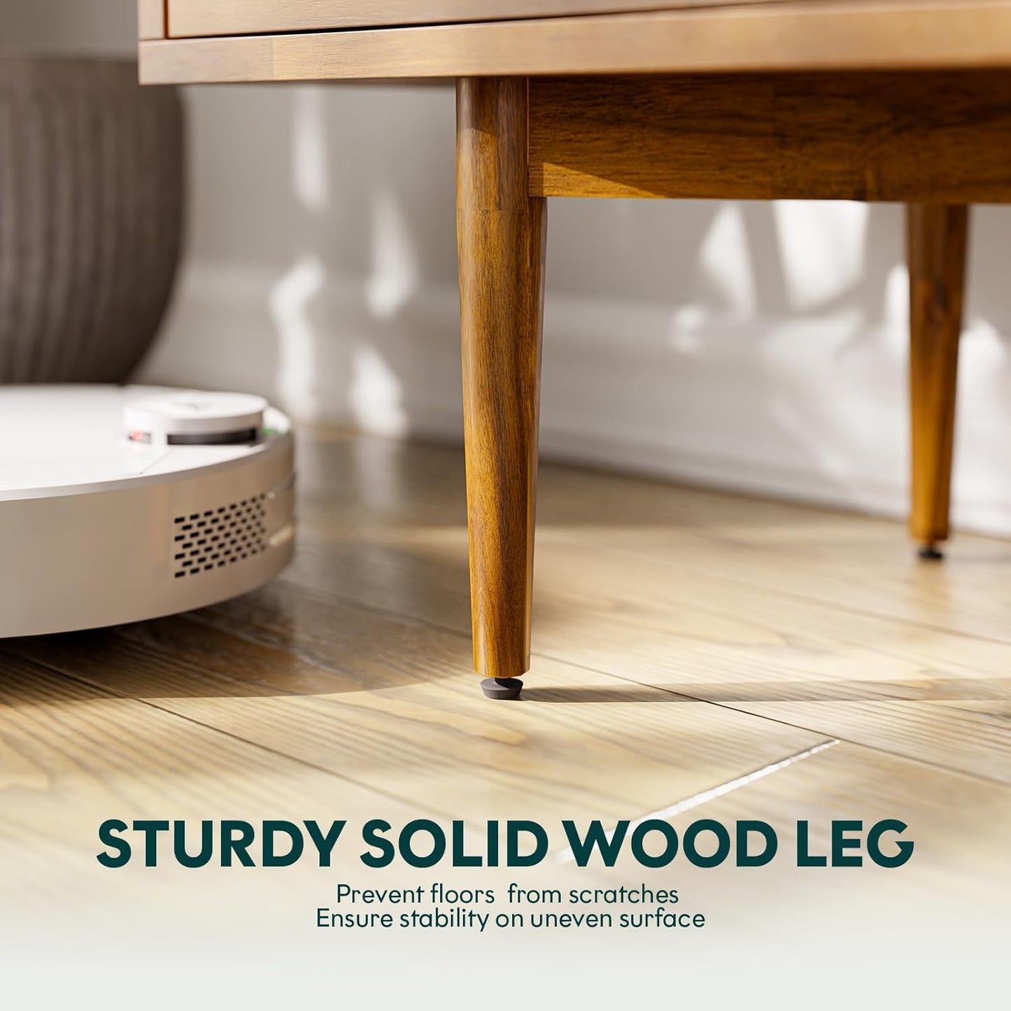 Bme Oliver TV Stand for TVs up to 55", Mid-Century Solid Wood TV Console with Natural Rattan Door, Media TV Console, Entertainment Center with Storage, Fluted Media Cabinet for Living Room, Caramel