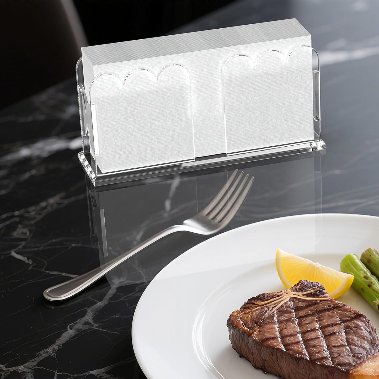 LUGUNU Acrylic Napkin Holder-Clear Scalloped Napkin Dispenser for Bathroom, Kitchen, Dining Room–Stylish Guest Hand Towel & Disposable Paper Holder for Weddings, Hotels, and Home Decor