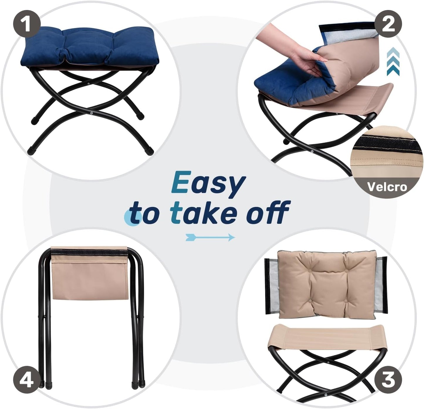 HollyHOME 15"(H) Folding Footrest Stool, Upholstered Small Foldable Ottoman, Accent Padded Sofa Foot Stool for Lazy Chair, Metal Frame Portable Foot Rest Ottoman for Living Room, Bedroom, Royal Blue