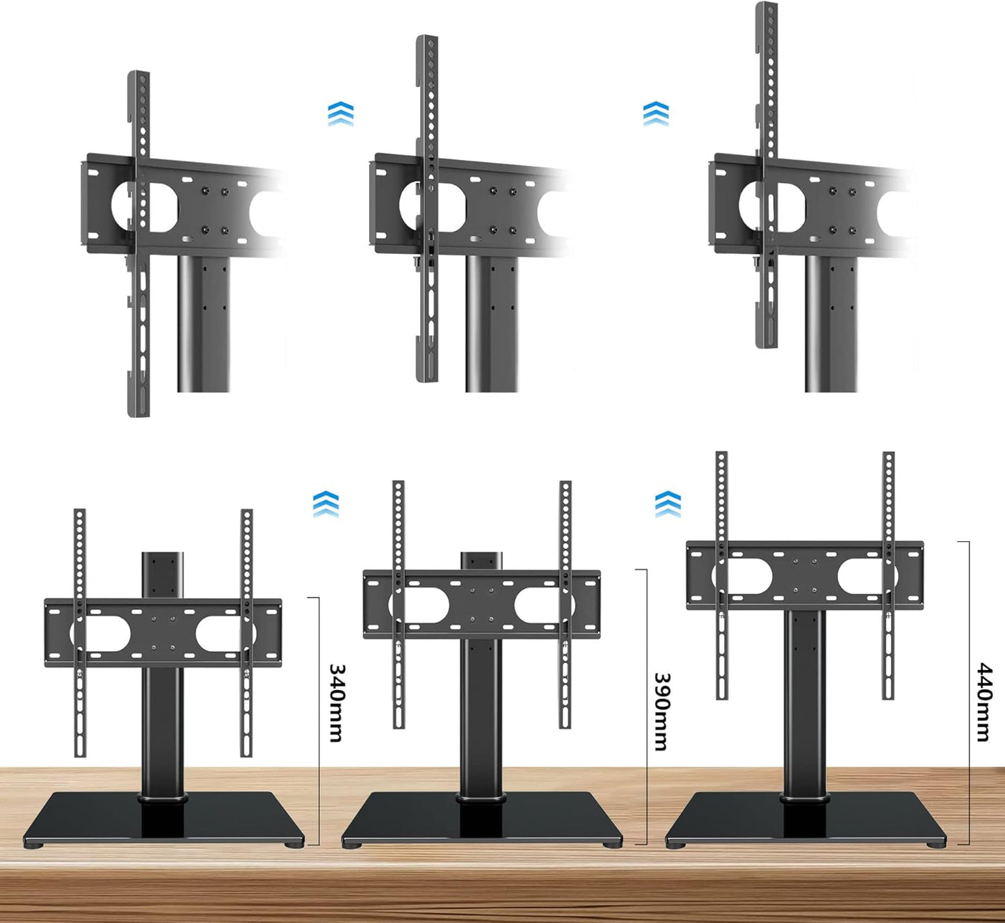 Suptek Universal Table Top TV Stand, Pedestal TV Stand for 17-55 inch Screens, Height Adjustable TV Base Stand with Tempered Glass Base and Wire Management, Holds up to 40kg, VESA 75/400mm, TS001-02