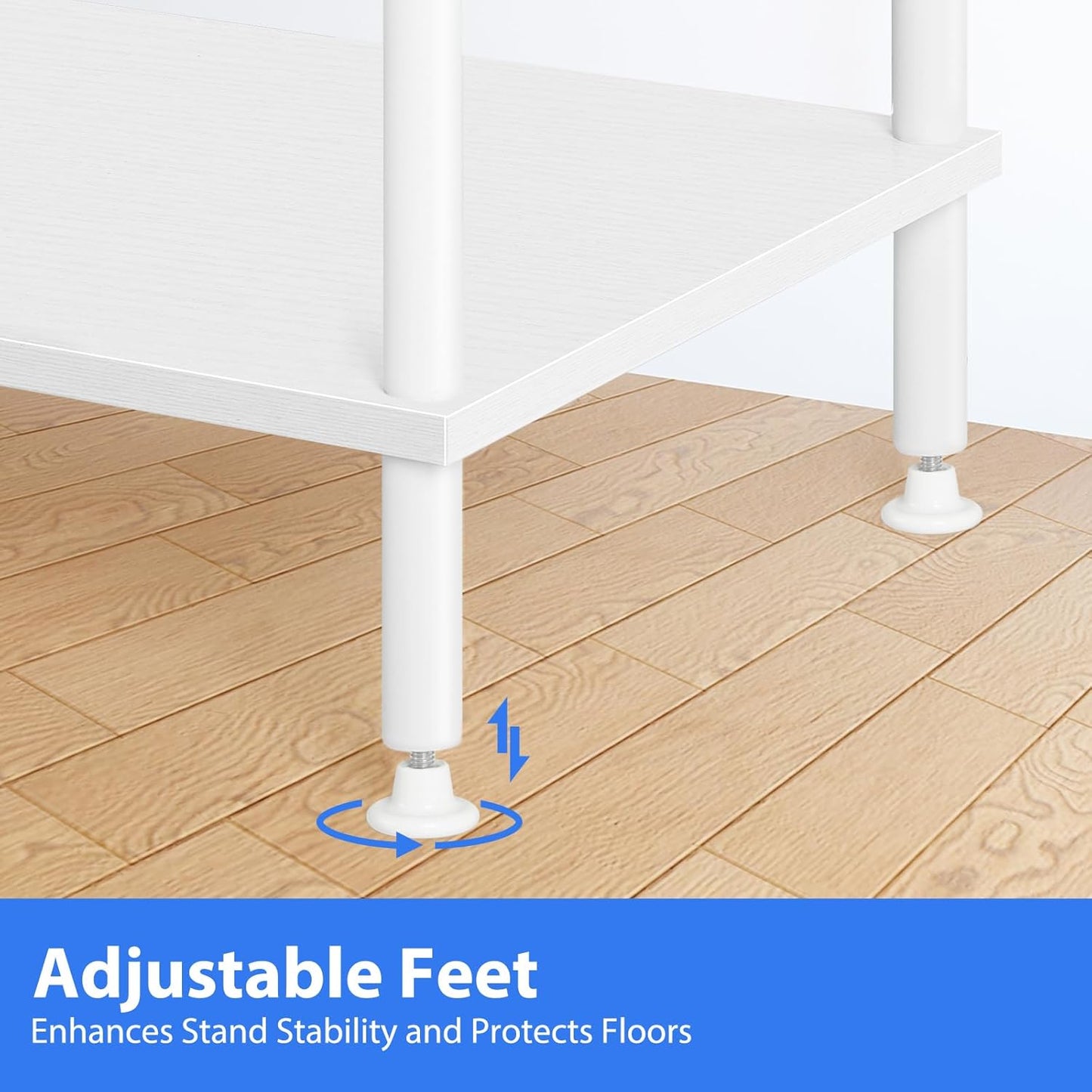 BTY White TV Stand with Storage, Wood Entertainment Center with Power Outlet, 3 Tier Small TV Table with Open Shleves for Living Room, Bedroom, Small Space, up to 50 inch TV