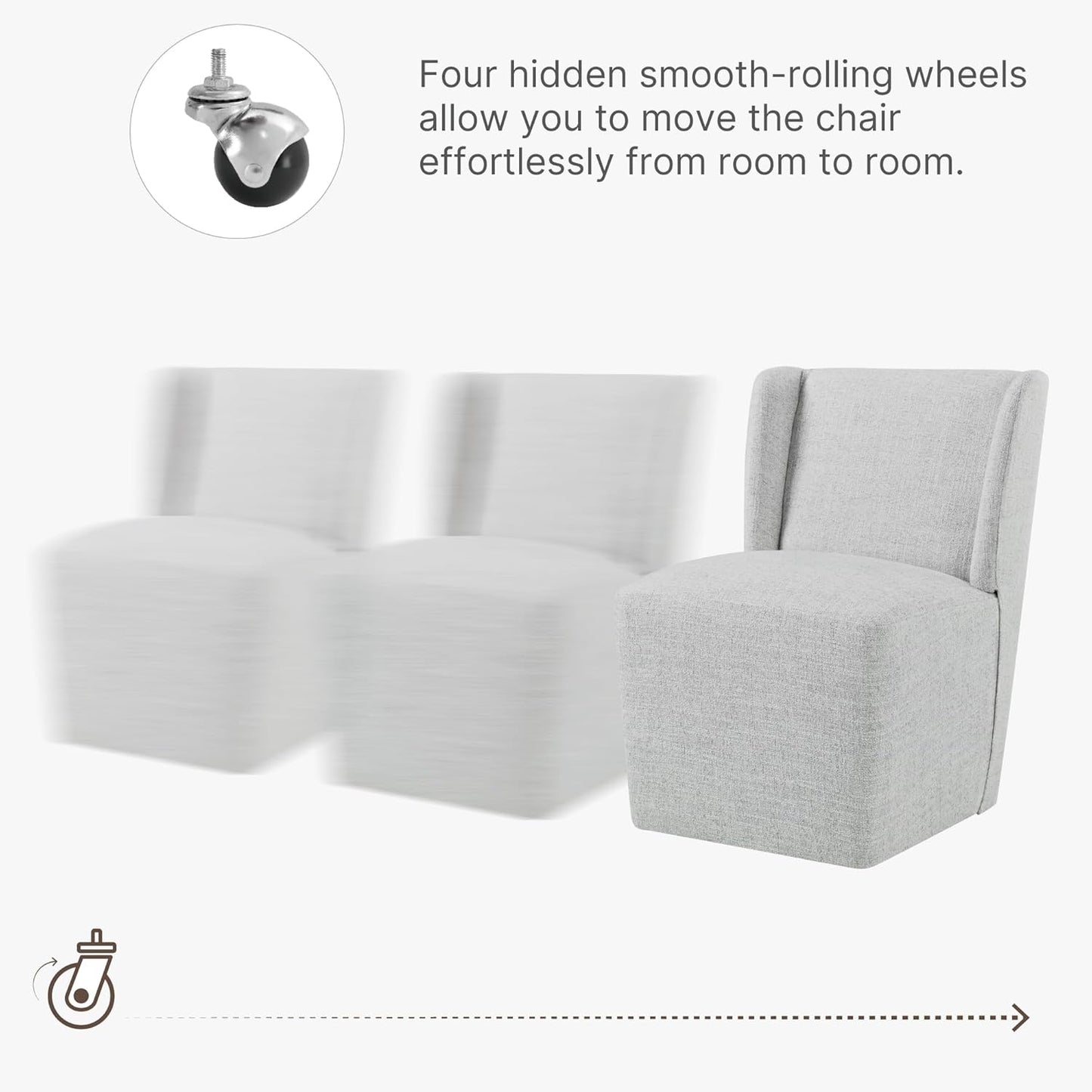 Dining Chairs with Casters Require Assembly Upholstered Wingback Single Sofa Armless Deskchair for Bedroom Waiting Room Kitchen Diningroom