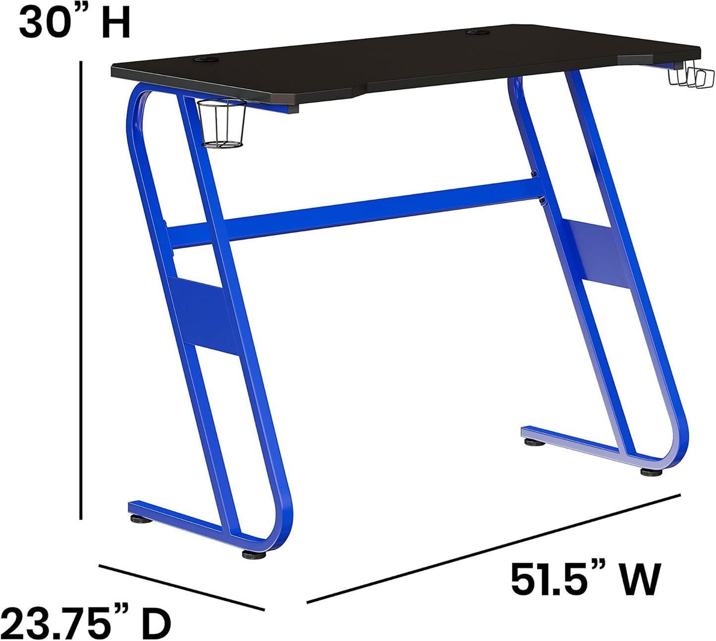 Flash Furniture Fisher Gaming Desk - Blue Ergonomic Computer Desk - 51.5" Gamers Table with Cup Holder and Headphone Hook