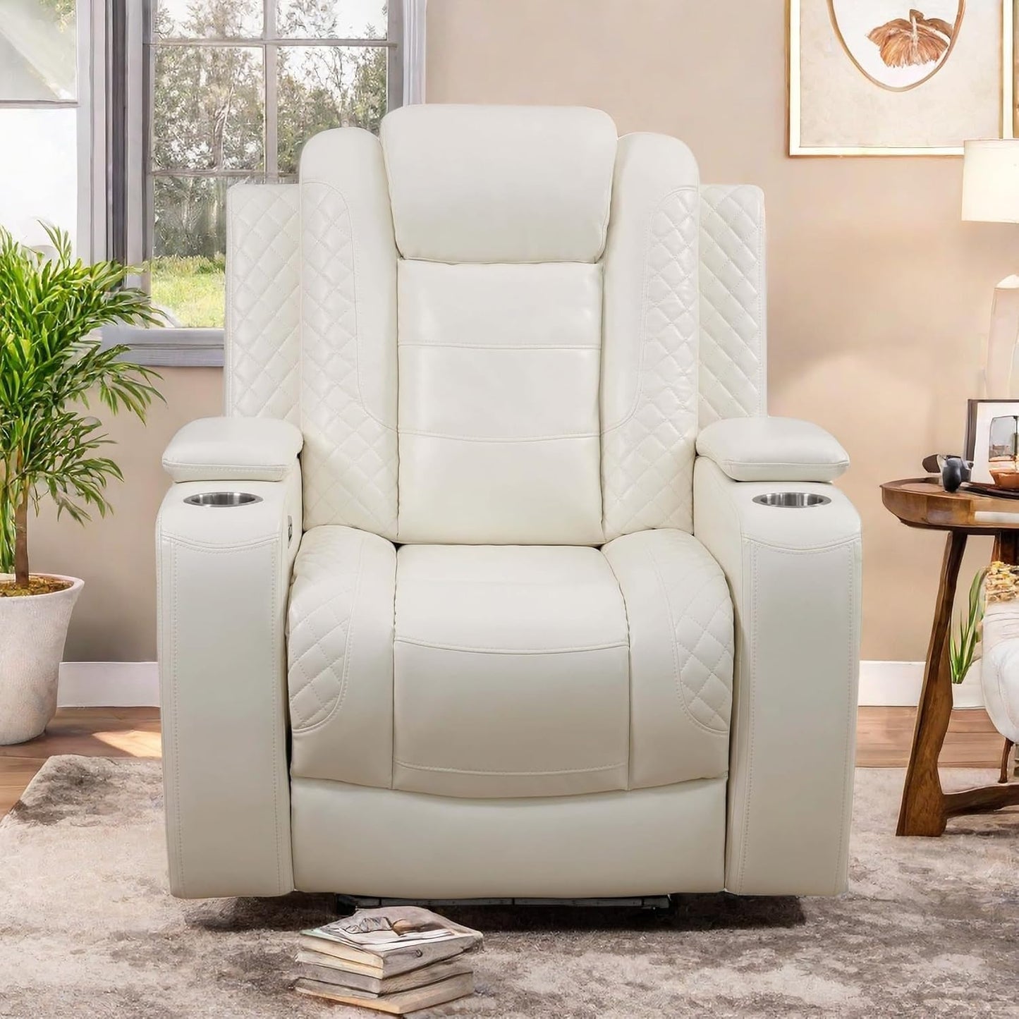 Oversized Power Recliner Chair, Multifunction Recliners Chair with Home Theater Seating, Oversized Single Electric Recliner Furniture for Living Room Apartment Home Theater, Deep White
