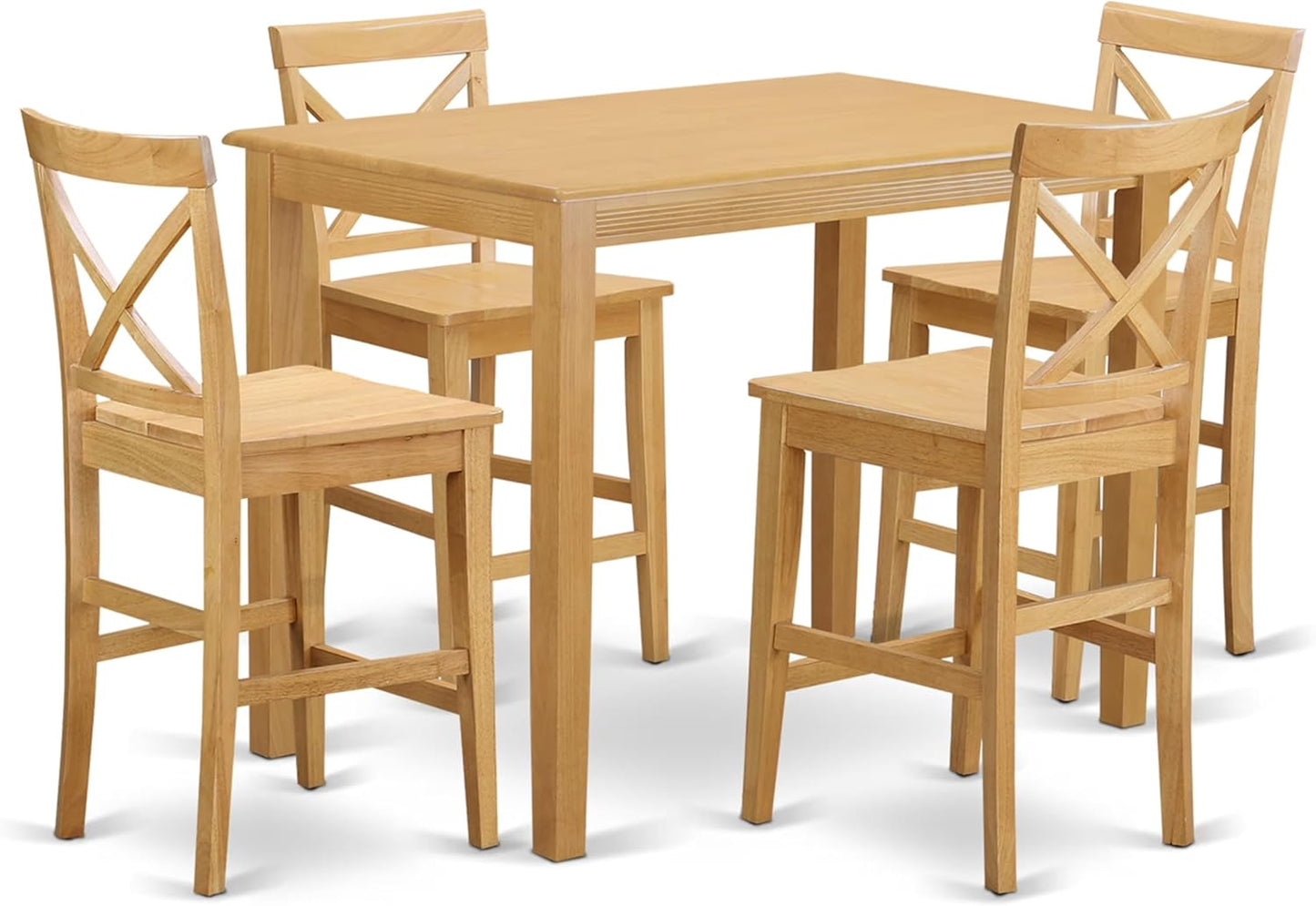 East West Furniture YAPB5-OAK-W 5 Piece Kitchen Counter Set Includes a Rectangle Dining Room Table and 4 Dining Chairs, 30x48 Inch, Oak