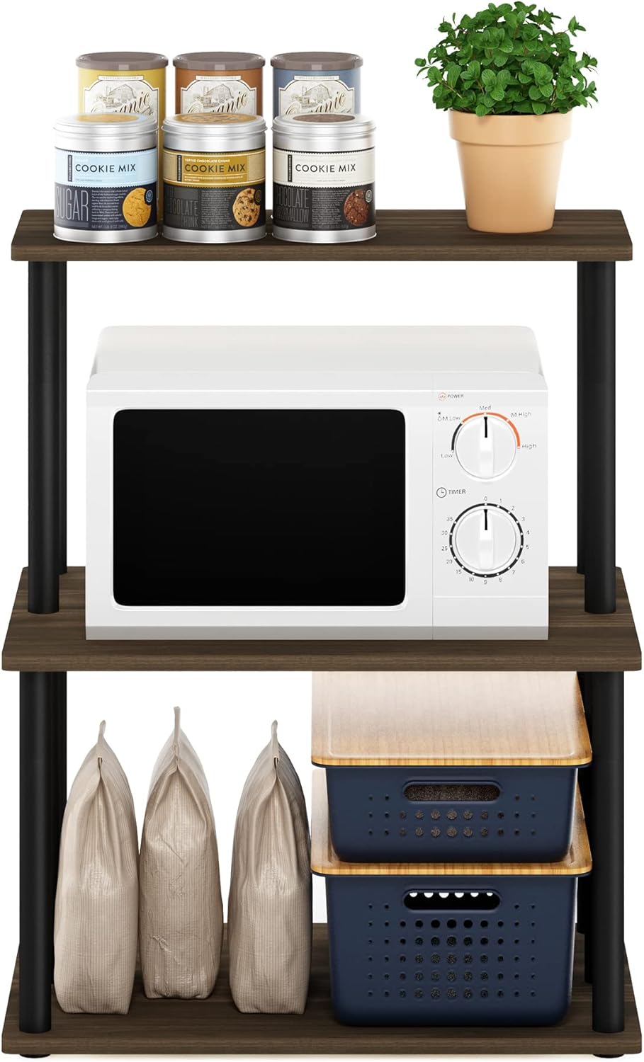 Furinno Turn-N-Tube 3-Tier Toolless Kitchen Storage Shelf, Columbia Walnut/Black