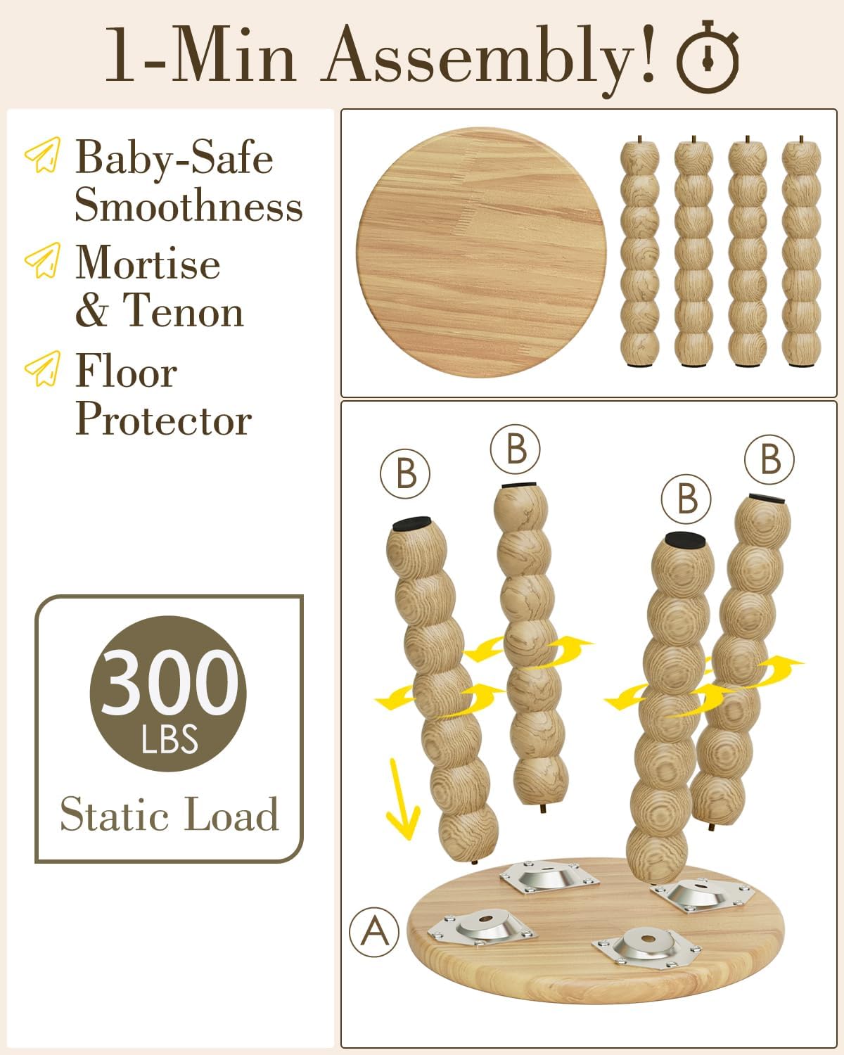 Masupu Solid Wooden Step Stool for Adults Kids, 11 inch Small Foot Stool, Non-Slip One Step Stool, Sturdy Foot Stool for Bathroom, Bedroom, Kichen, Plant Stand(Natural)