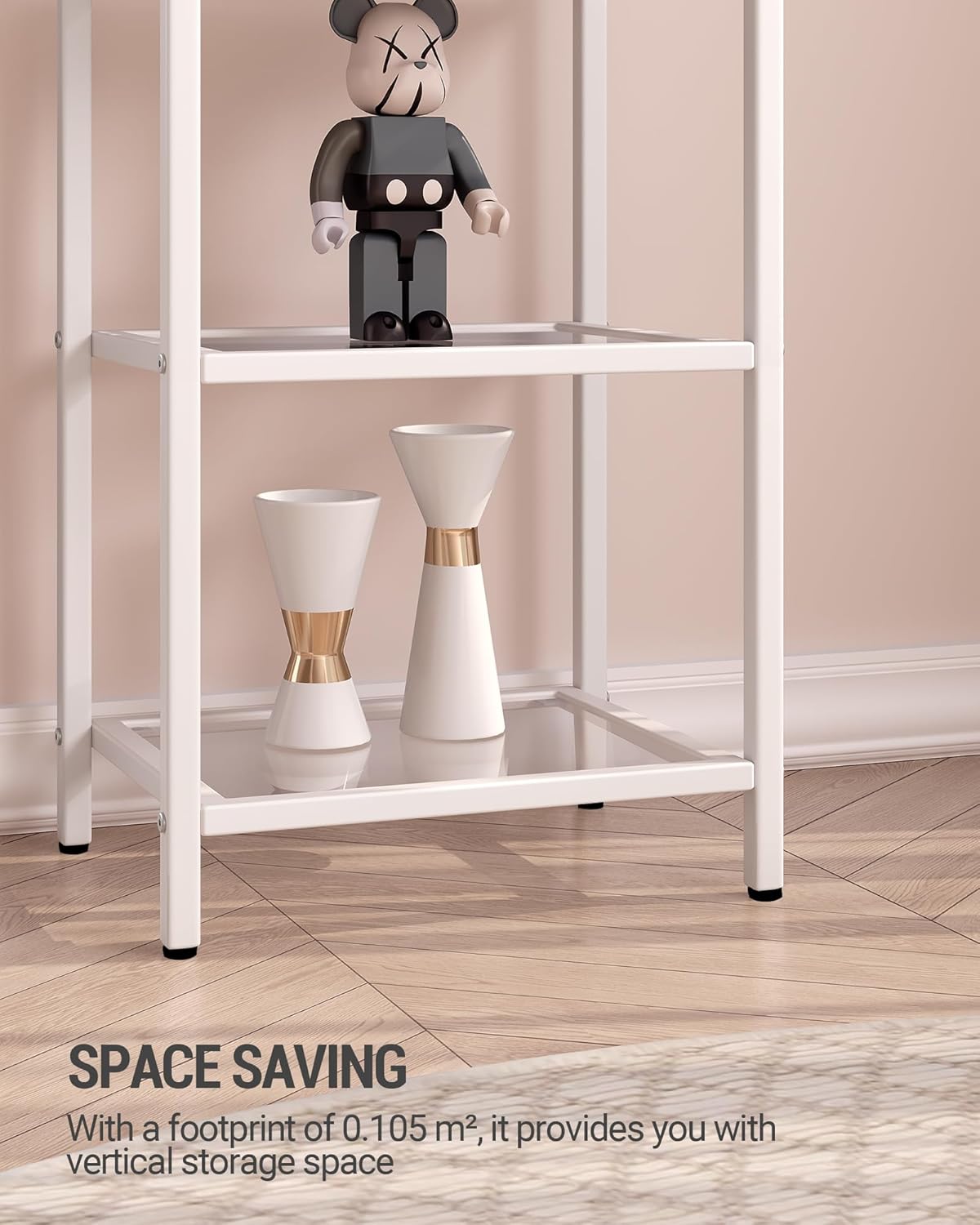 Bookcase Bookshelf, Tempered Glass Bookshelves, Slim Shelving Unit for Bedroom, Bathroom, Home Office, Steel Frame, 6 Tier White BC10699W