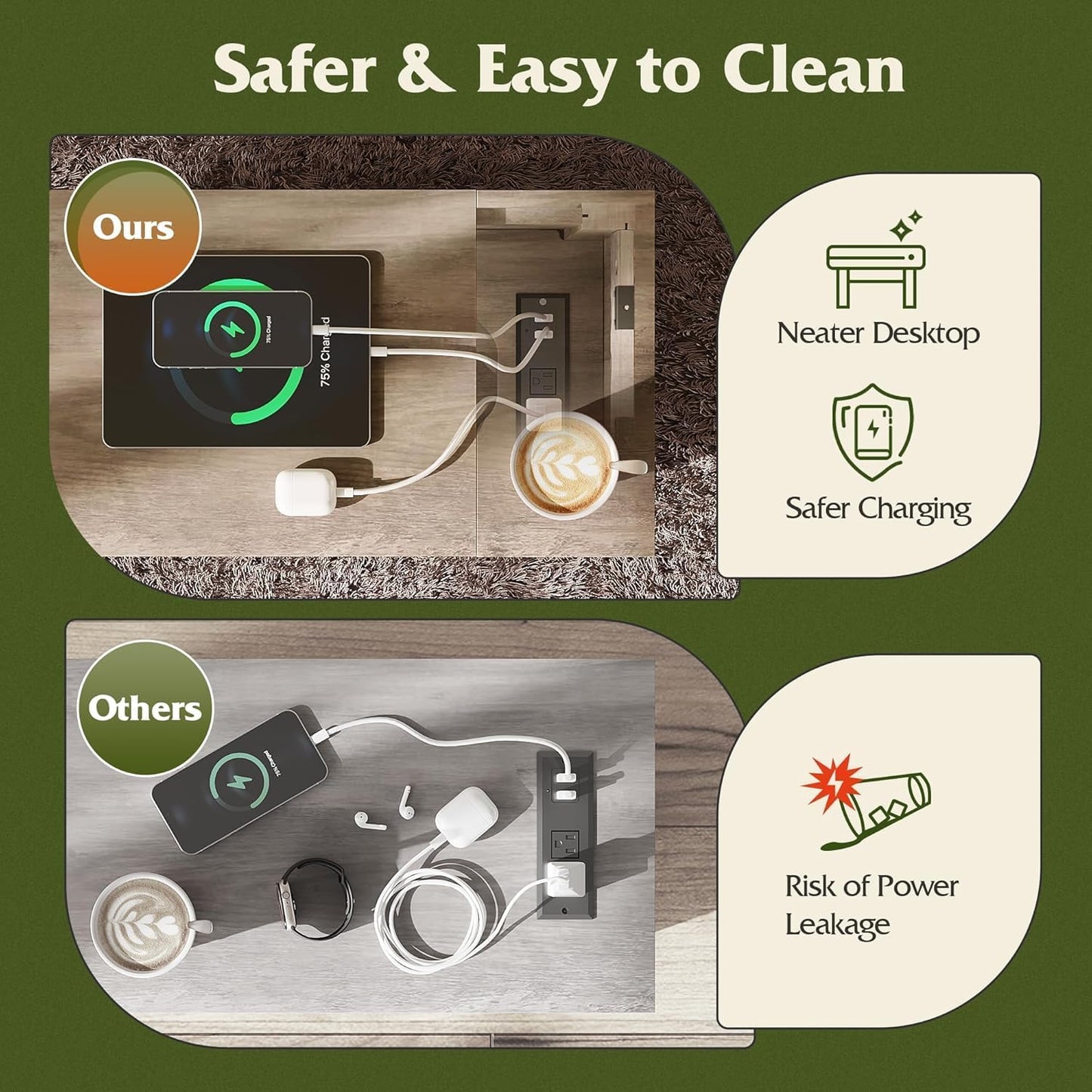 WLIVE Farmhouse End Table Set of 2 with Charging Station, Narrow Side Tables Living Room, Bedroom, Couch with USB Ports and Outlets, Wood Nightstand Sets with Storage, Greige