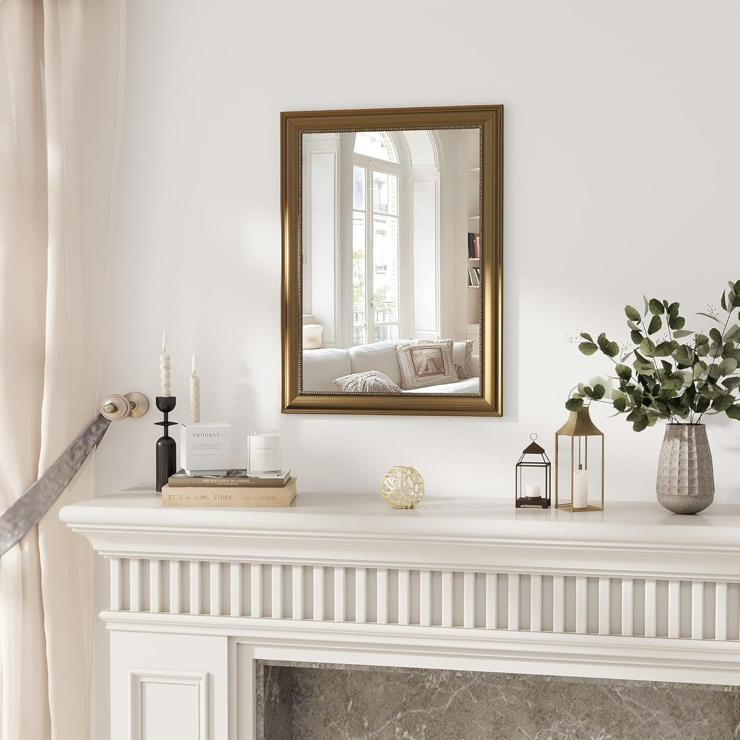 Axeman 22x30 Rectangular Wall Mirror, Decorative Bathroom Mirror, Traditional Vintage Wall Mounted Mirror with Beaded Frame for Accent Living Room Vanity Bedroom Entryway, Gold