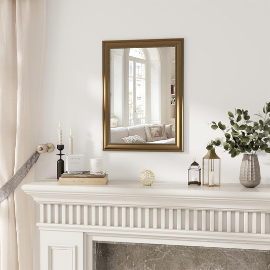 Axeman 22x30 Rectangular Wall Mirror, Decorative Bathroom Mirror, Traditional Vintage Wall Mounted Mirror with Beaded Frame for Accent Living Room Vanity Bedroom Entryway, Gold