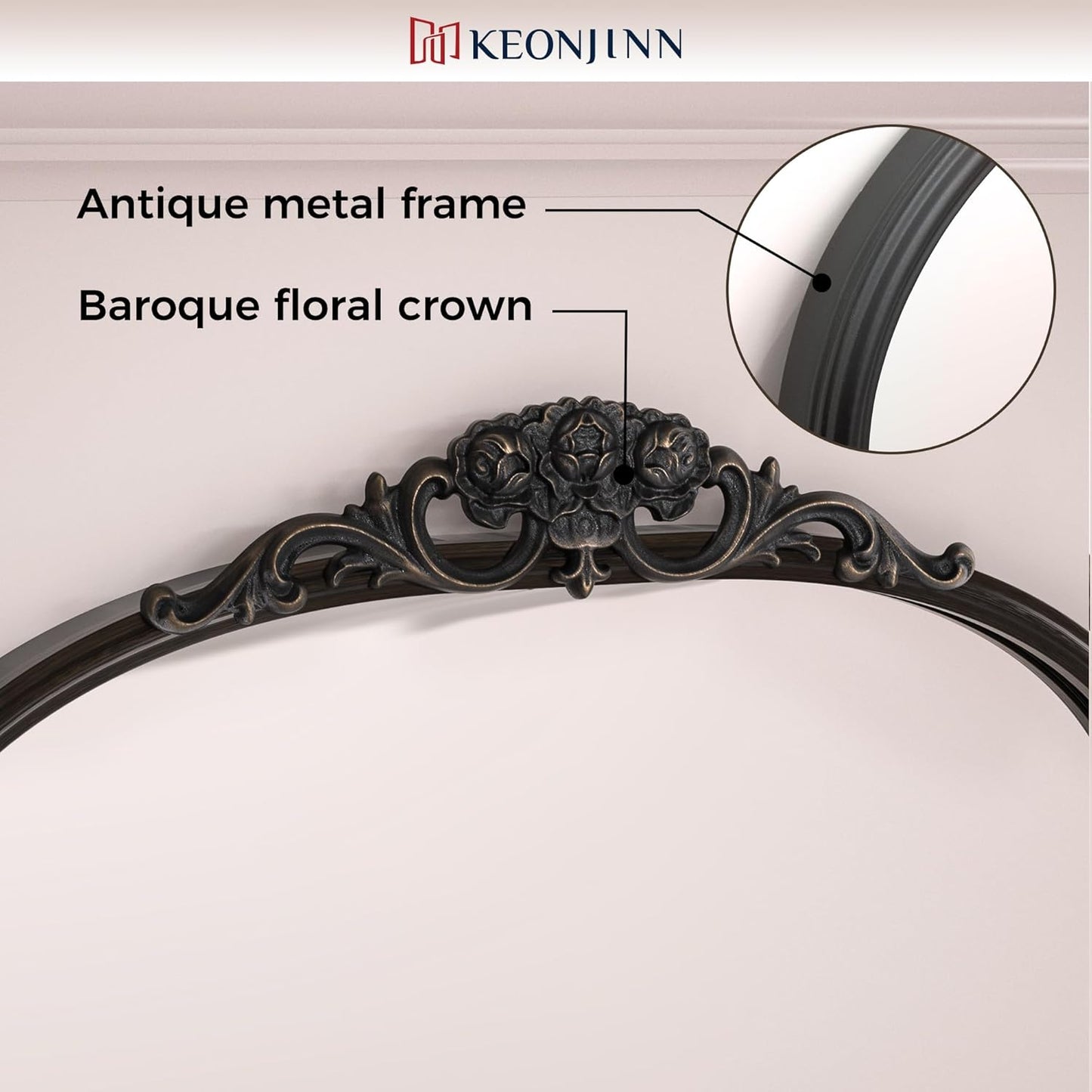 Keonjinn Vintage Arched Wall Mirror 30" x 36", Black Antique Mirrors with Metal Frame, Ornate Baroque Decoration for Mantle, Bathroom, Living Room, Fireplace, French Cleat Mounting