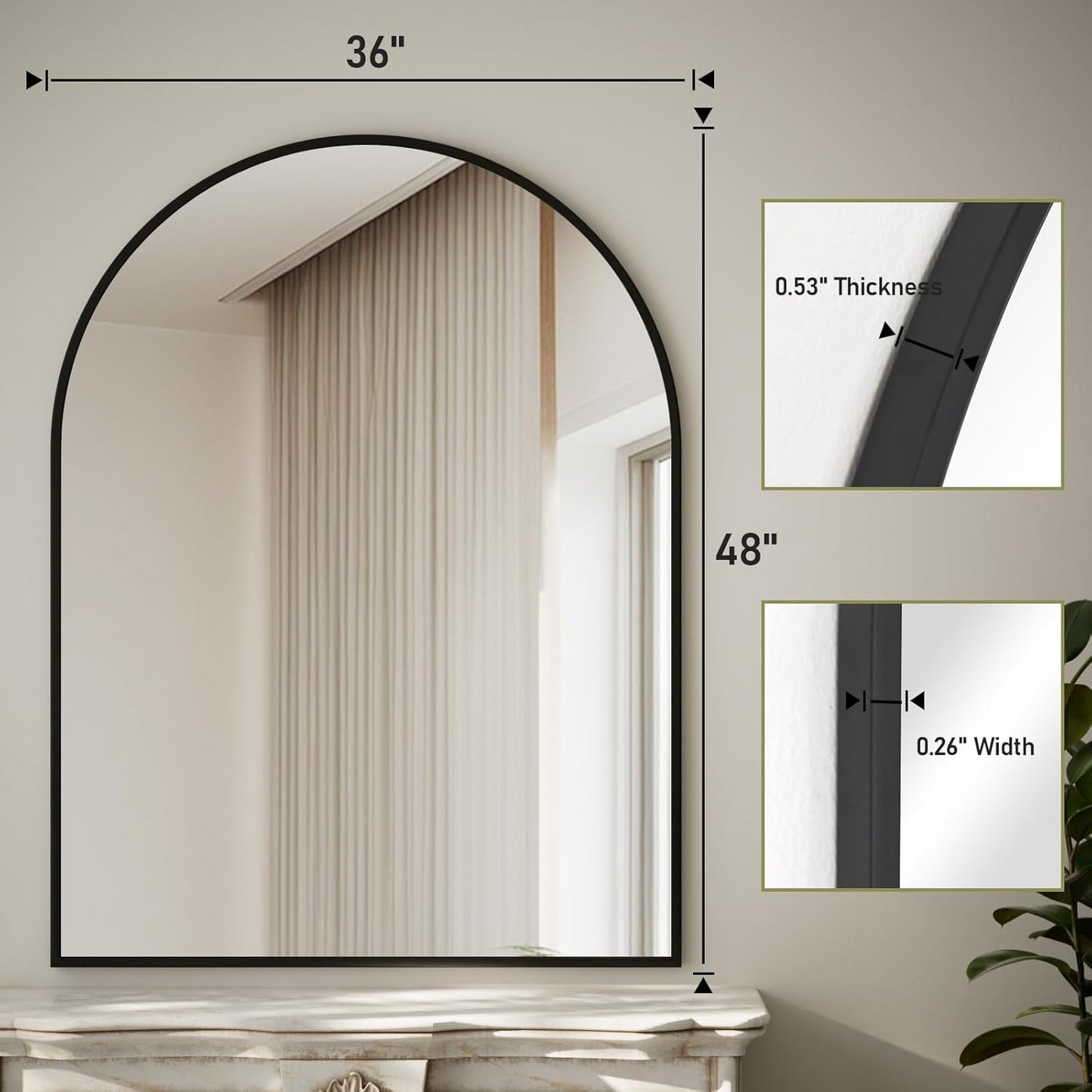 HARRITPURE 36"x48" Arched Bathroom Mirror - Black Wall Mounted Vanity Mirror Aluminum Alloy Frame Large Arch Wall Mirror for Living Room, Bedroom and Entryway