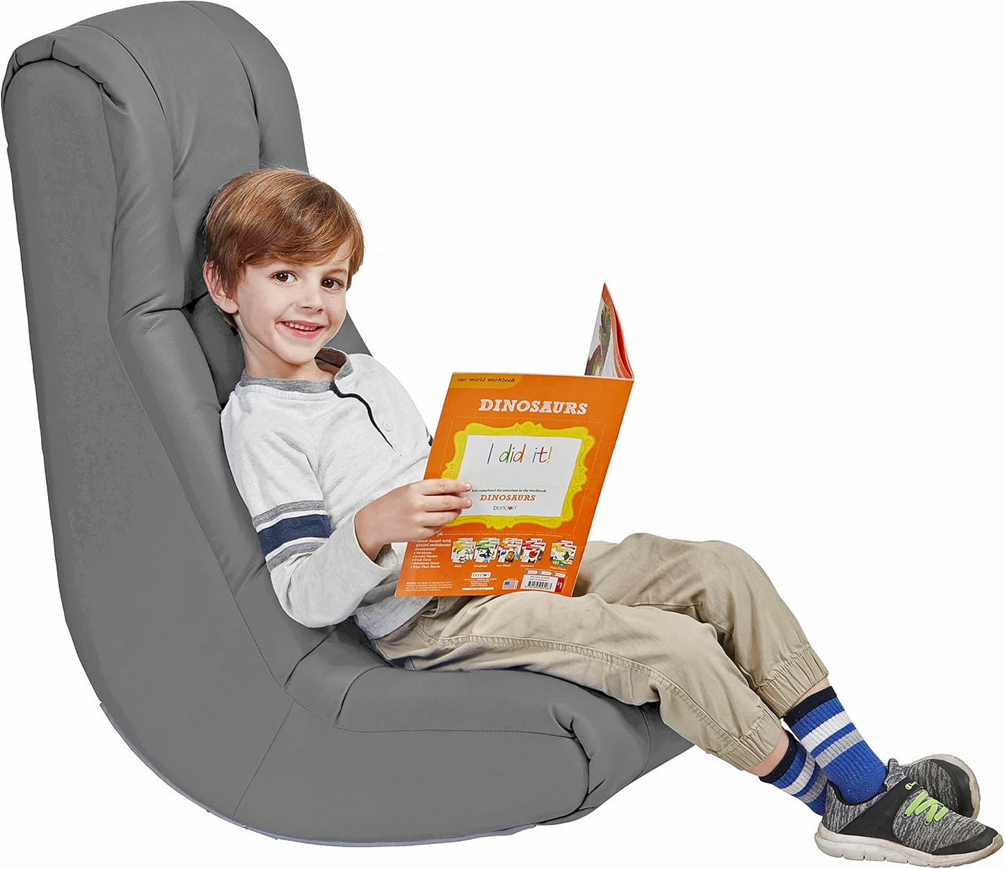 Factory Direct Partners Soft Tufted Floor Rocker - Cushioned Ground Chair for Kids Teens and Adults - Great for Reading, Gaming, Meditating, TV - Coal, 10488-GY