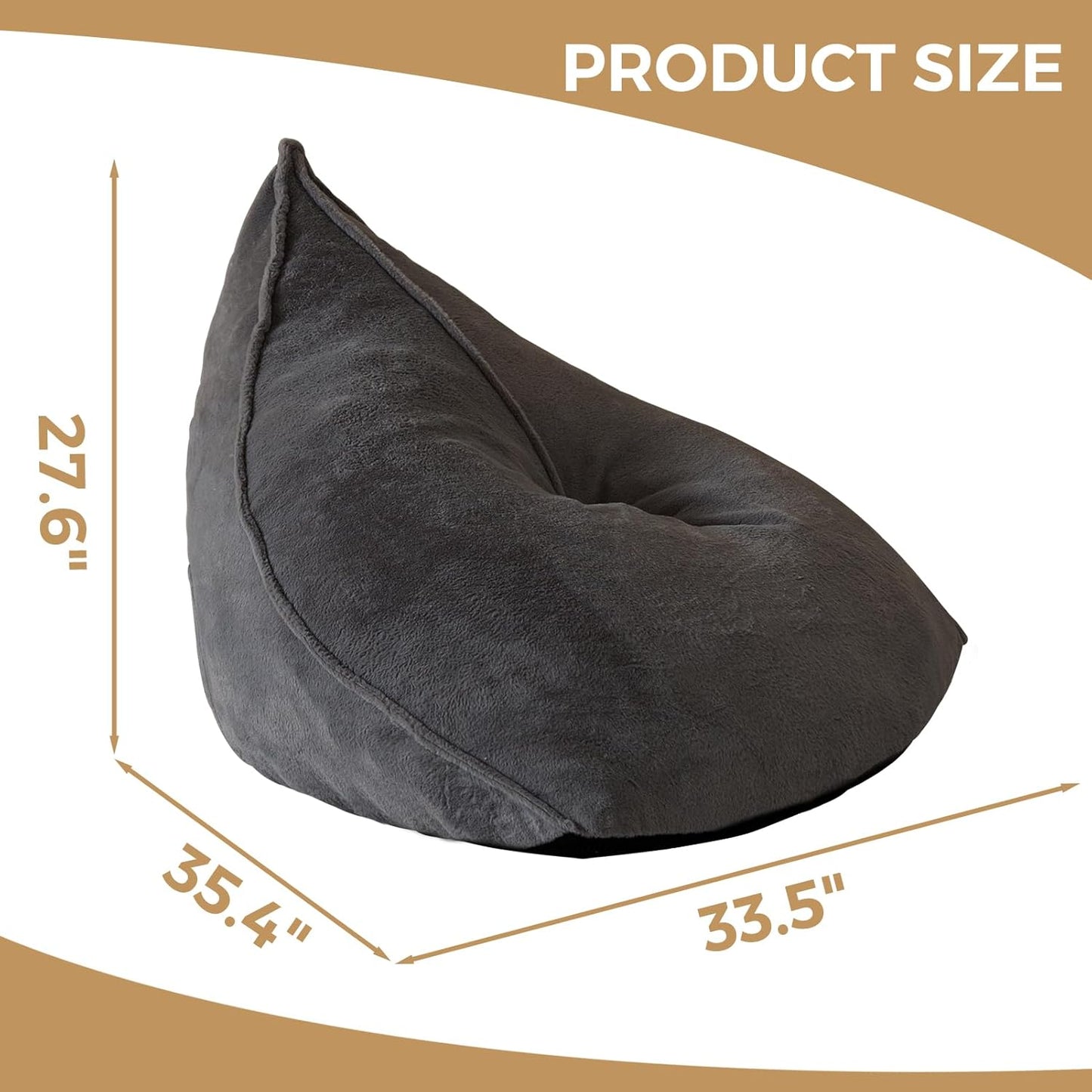 BYBYME Bean Bag Chairs Sherpa Lazy Sofa, Giant Beanbag Chairs for Adults with Stuffed High Density Foam Filling, Comfy Chair for Living Room