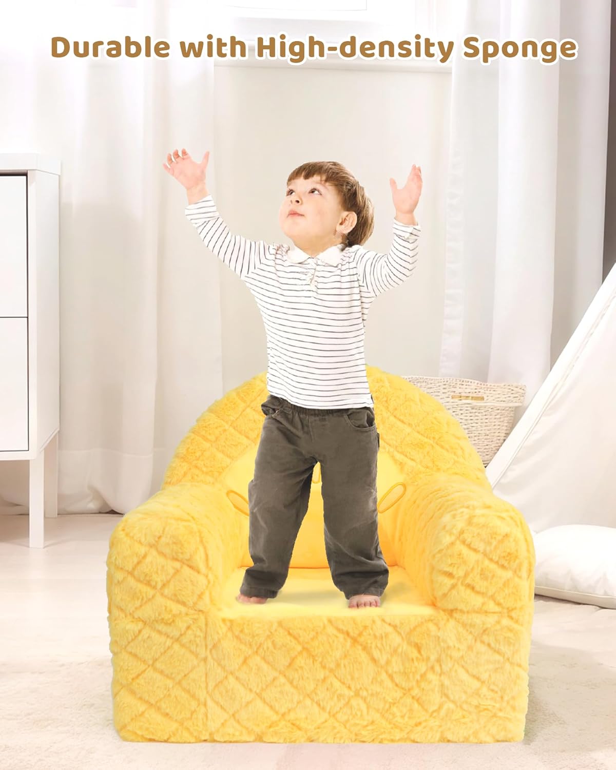 Toddler Chair, Comfy Foam Kids Couch with Soft Velvet Cover, Toddler Couch with Cute Pineapple Design for Gaming and Studying, Kids Sofa for Boys and Girls