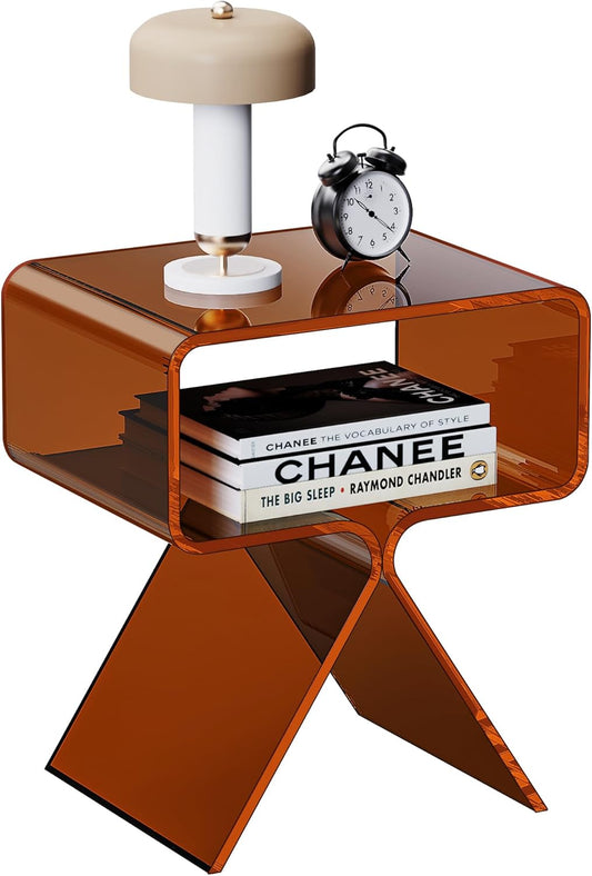 Acrylic Nightstand Side Table Modern Design Clear Home Decor Display End Table for Living Room (Dark Brown)