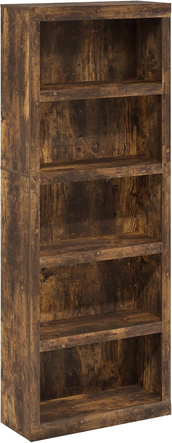 Furinno Rail 5-Tier Open Shelf Bookcase with Classic Style Edges, Amber Pine