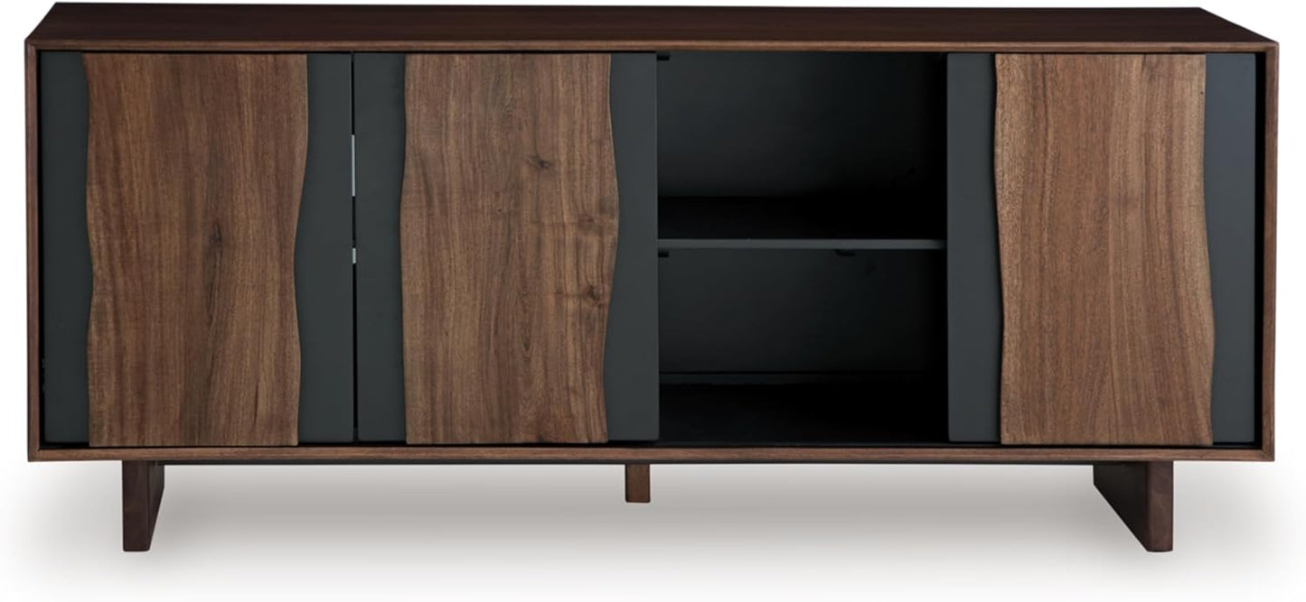 Signature Design by Ashley Welby Casual Soft-Close Accent Cabinet with Shelves and Wire Management, Dark Brown & Black