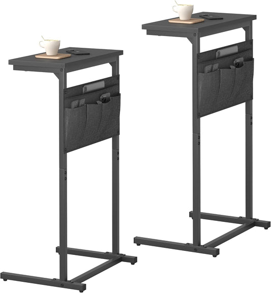 C Shaped End Table Set of 2, Side Table for Sofa, Small TV Tray, Couch Table with Storage Bag for Small Space, Living Room, Bedroom, Home Office LET501B (2 Black)